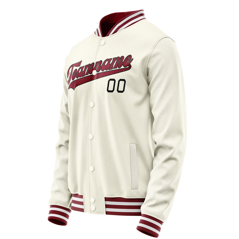 Custom Cream Red Solid Color Varsity Letterman Jacket JA02240617JC093