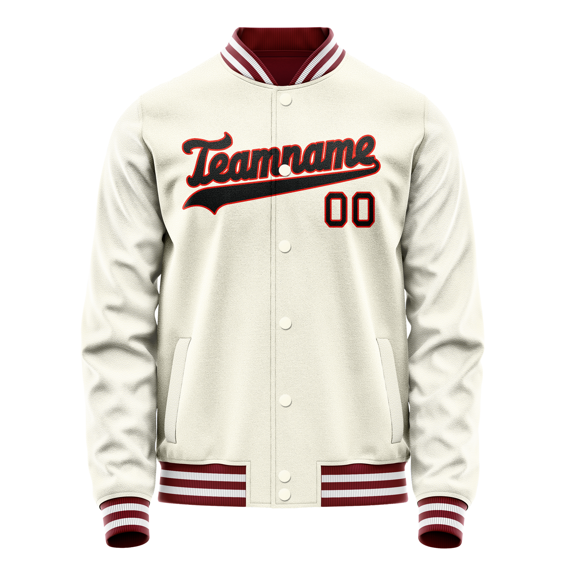Custom Cream Black Solid Color Varsity Letterman Jacket JA02240617JC088