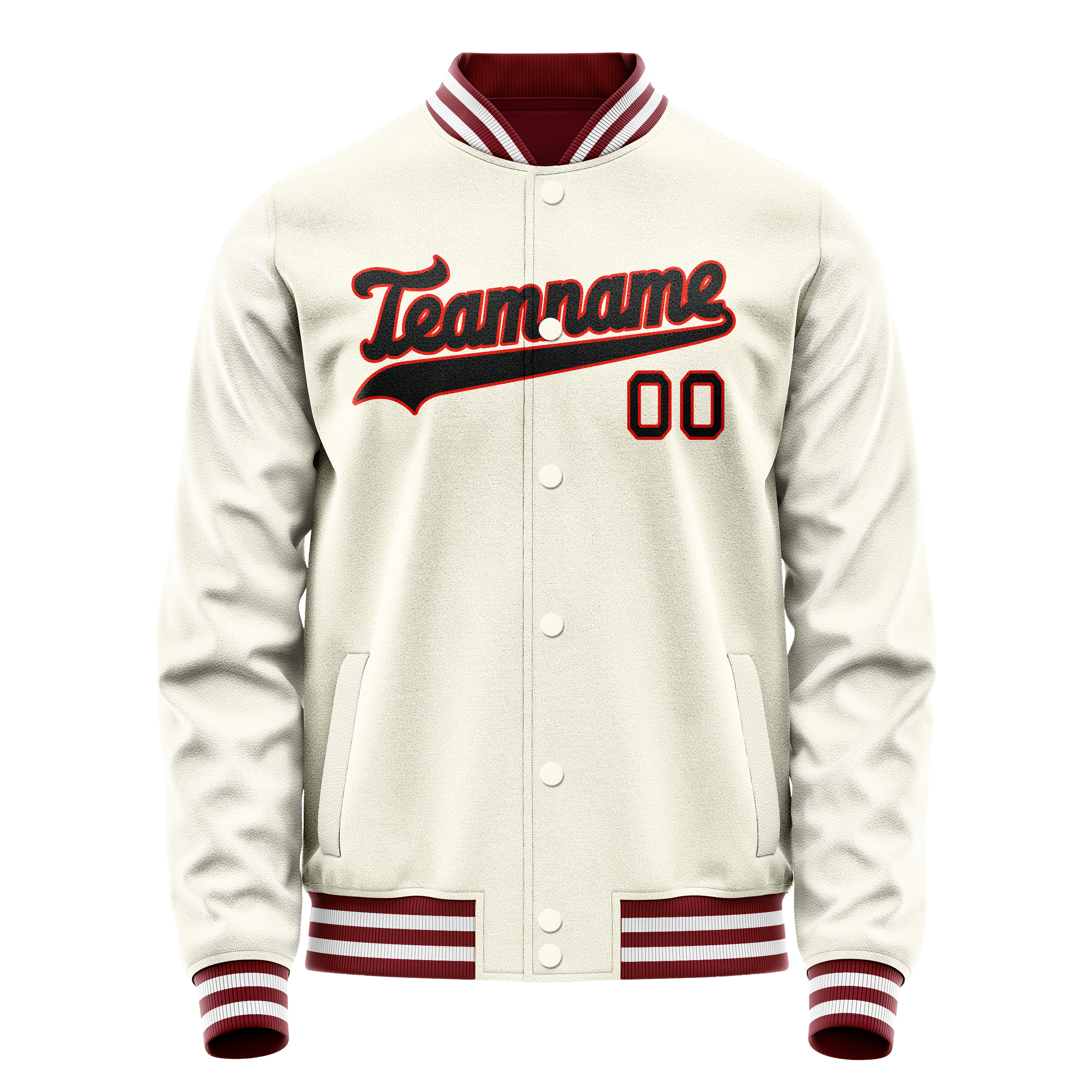 Custom Cream Black Solid Color Varsity Letterman Jacket JA02240617JC088