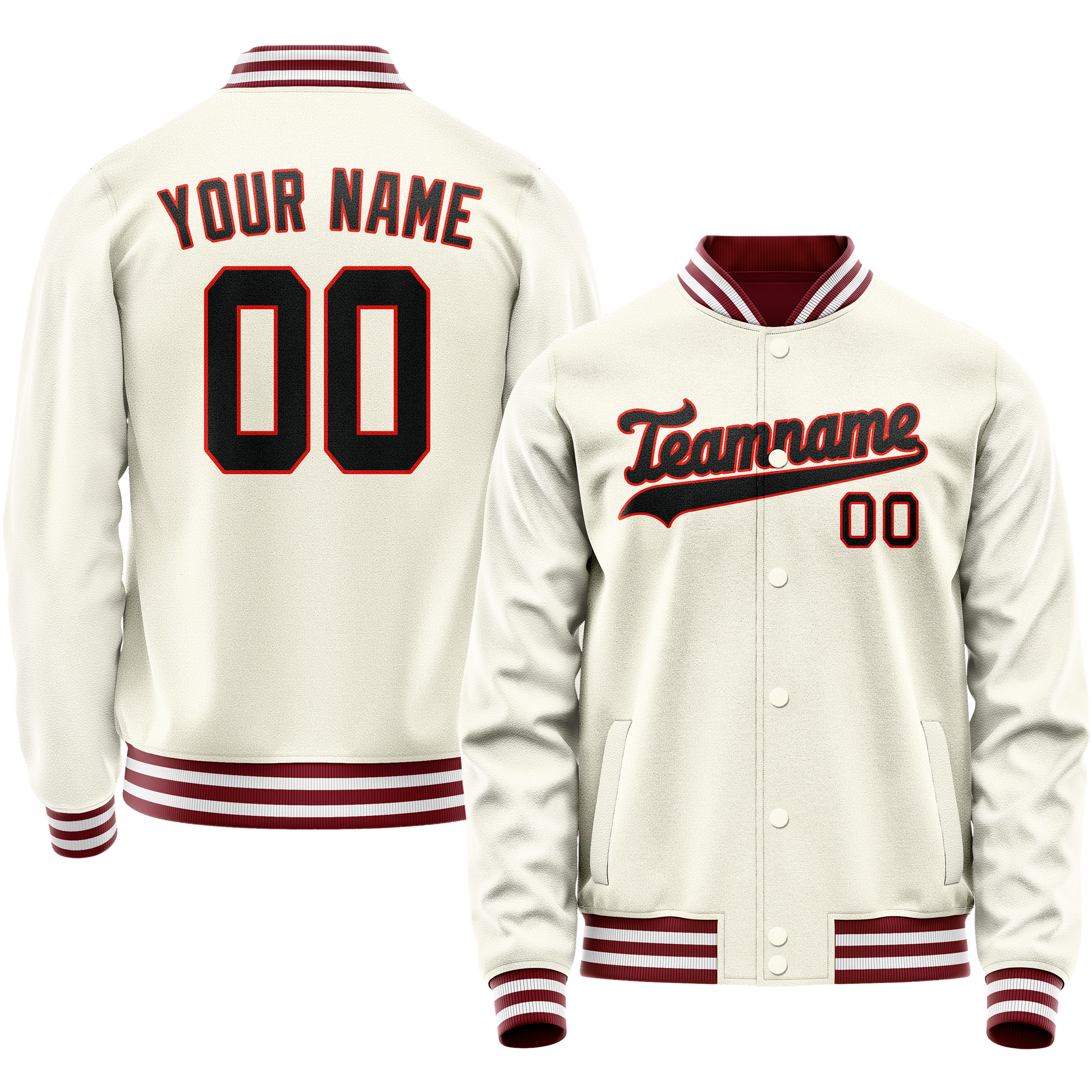 Custom Cream Black Solid Color Varsity Letterman Jacket JA02240617JC088