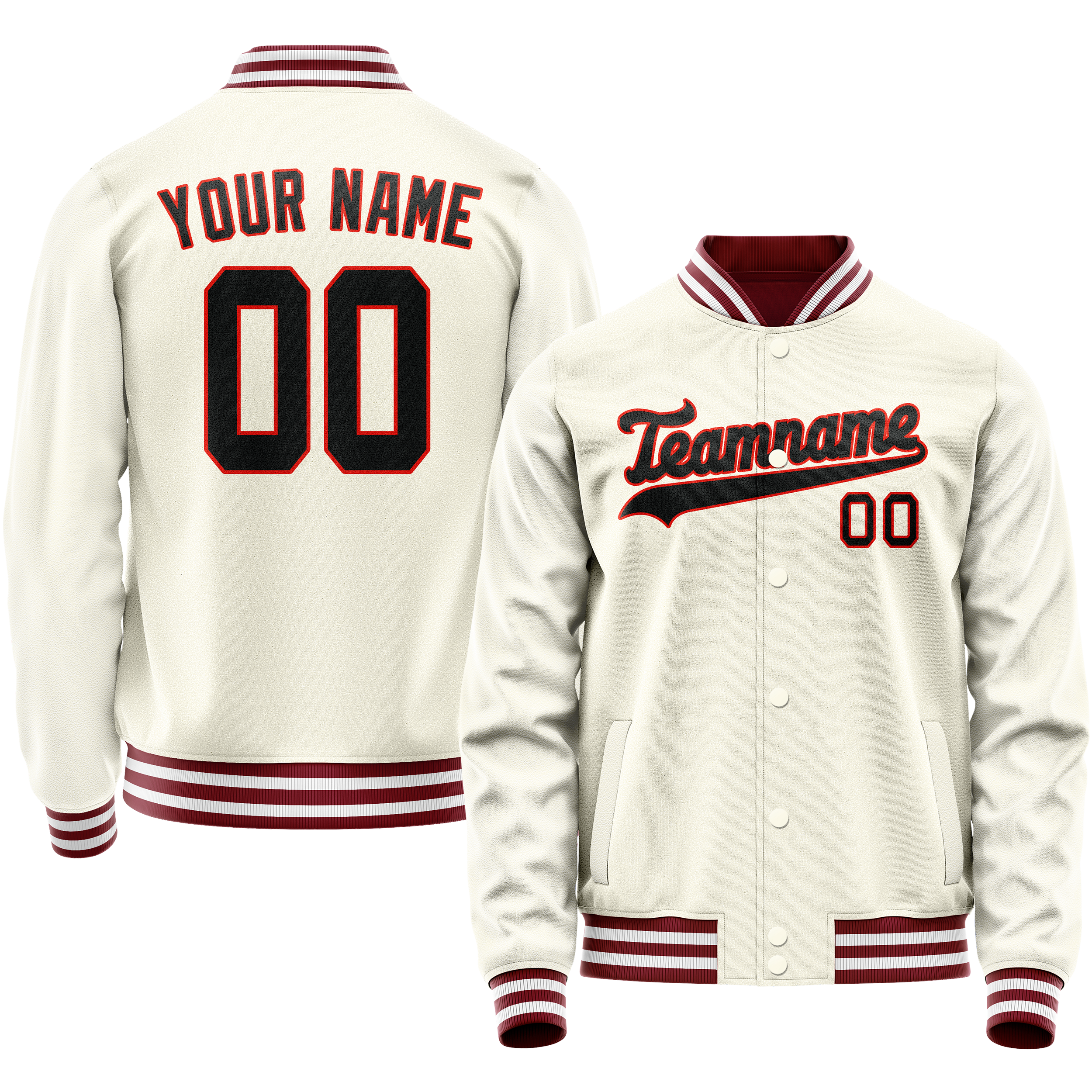 Custom Cream Black Solid Color Varsity Letterman Jacket JA02240617JC088
