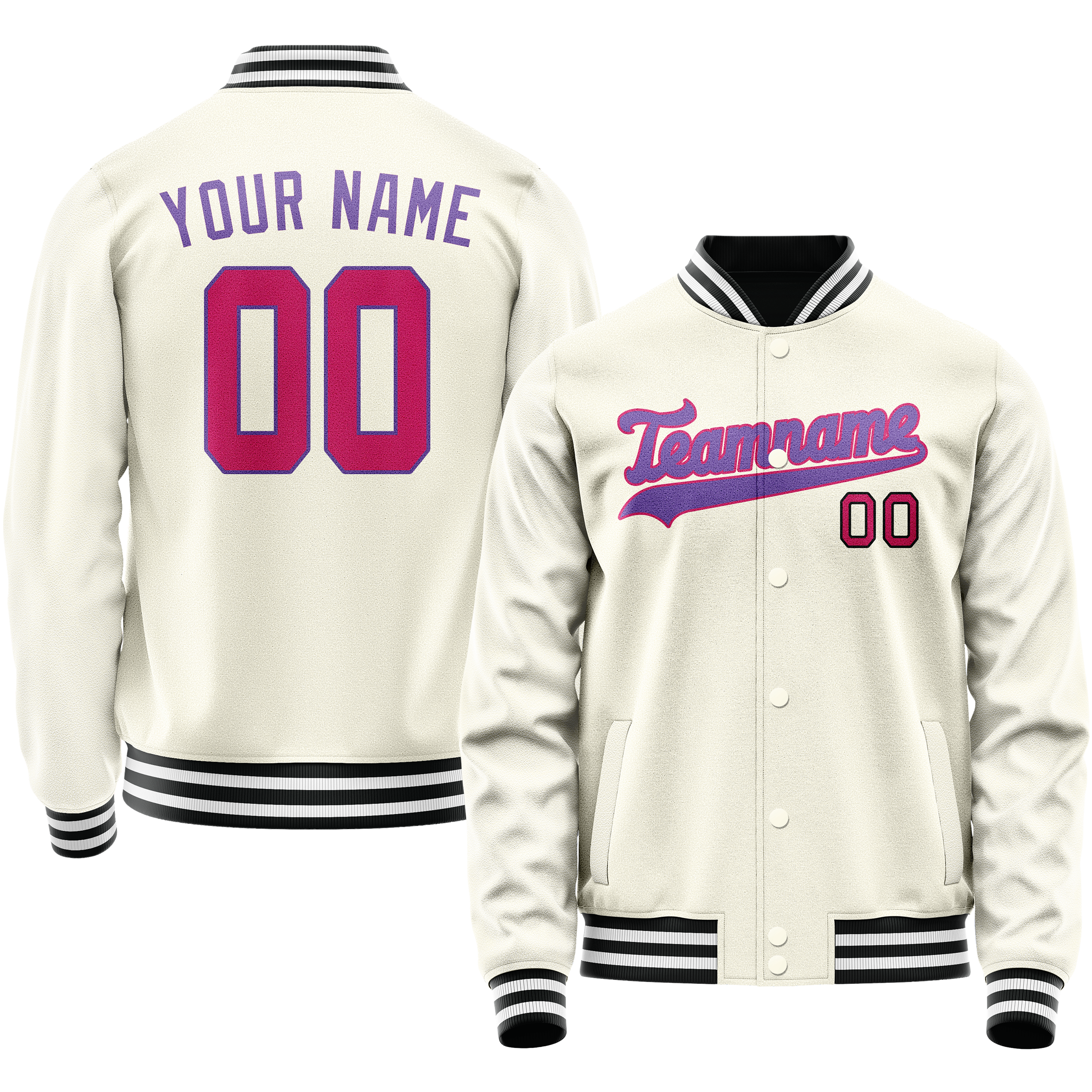Custom Cream Purple Solid Color Varsity Letterman Jacket JA02240617JC104