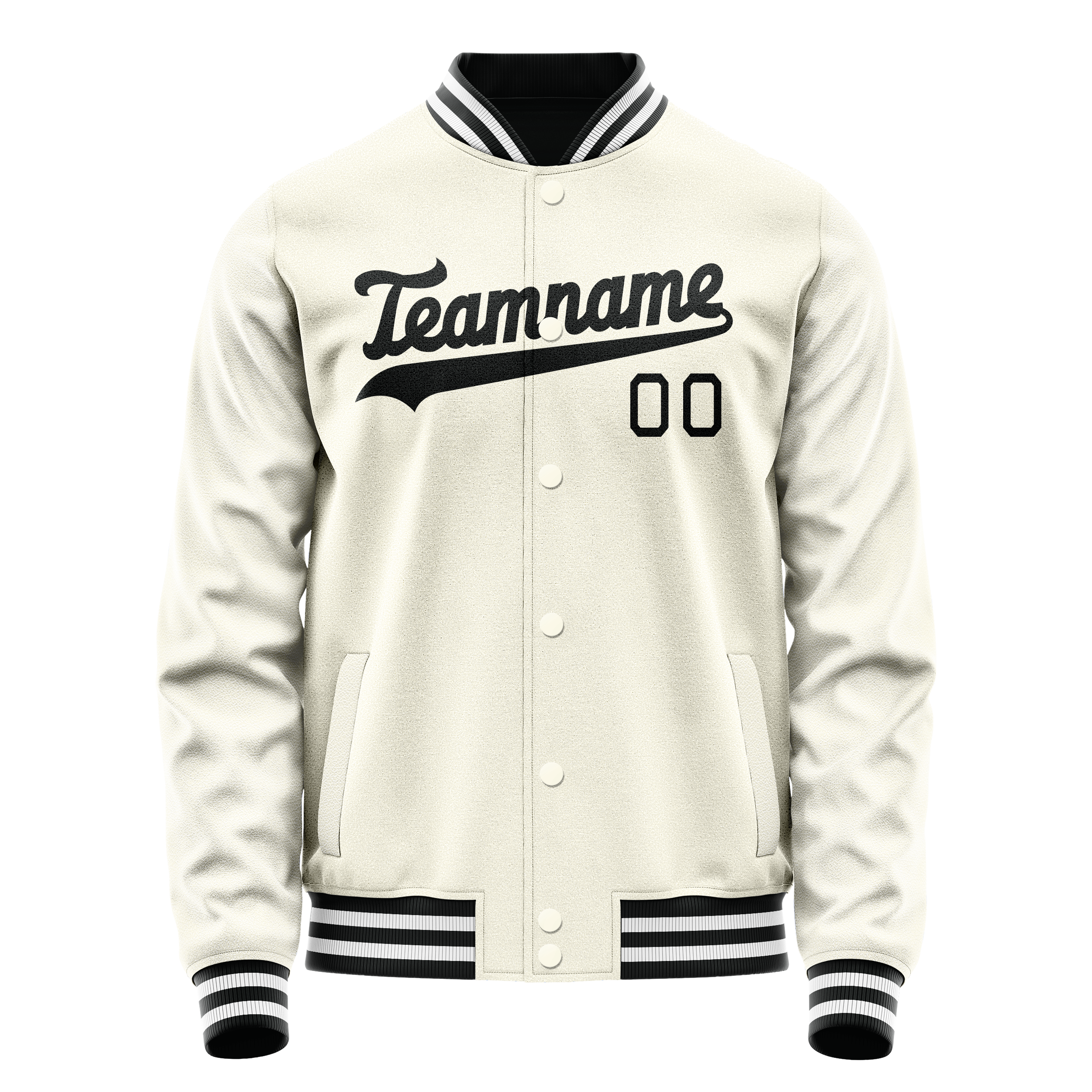 Custom Cream Black Solid Color Varsity Letterman Jacket JA02240617JC111