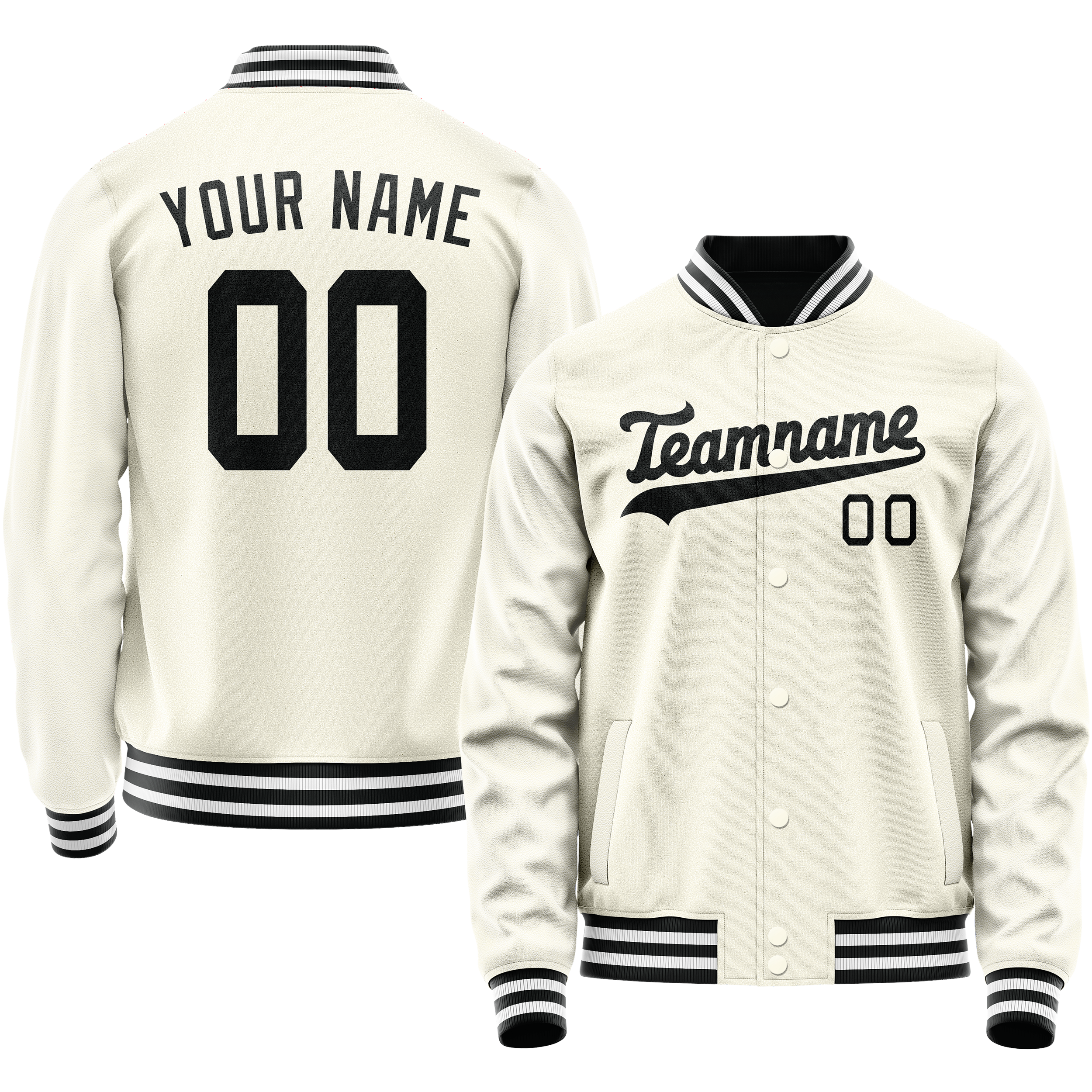 Custom Cream Black Solid Color Varsity Letterman Jacket JA02240617JC111