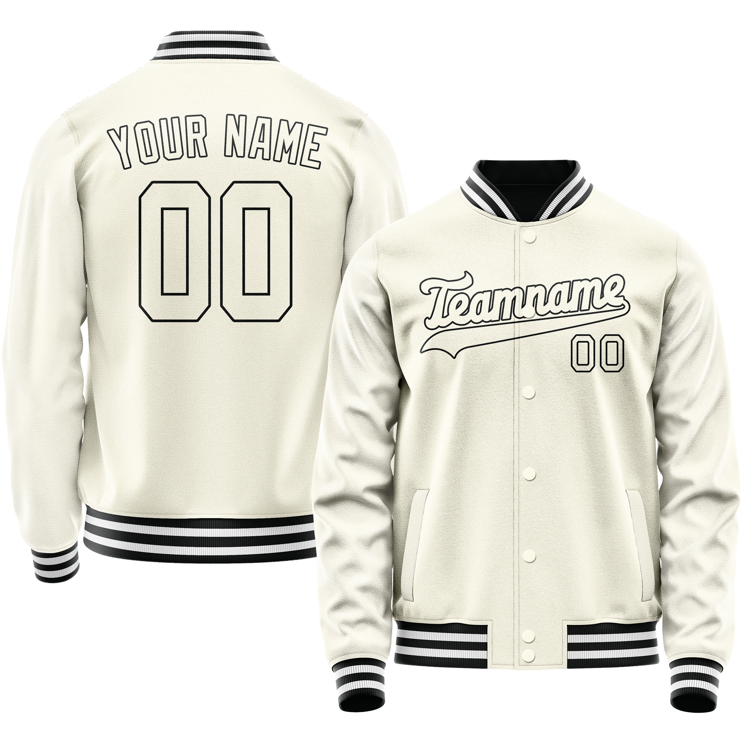 Custom Cream Black Solid Color Varsity Letterman Jacket JA02240617JC112
