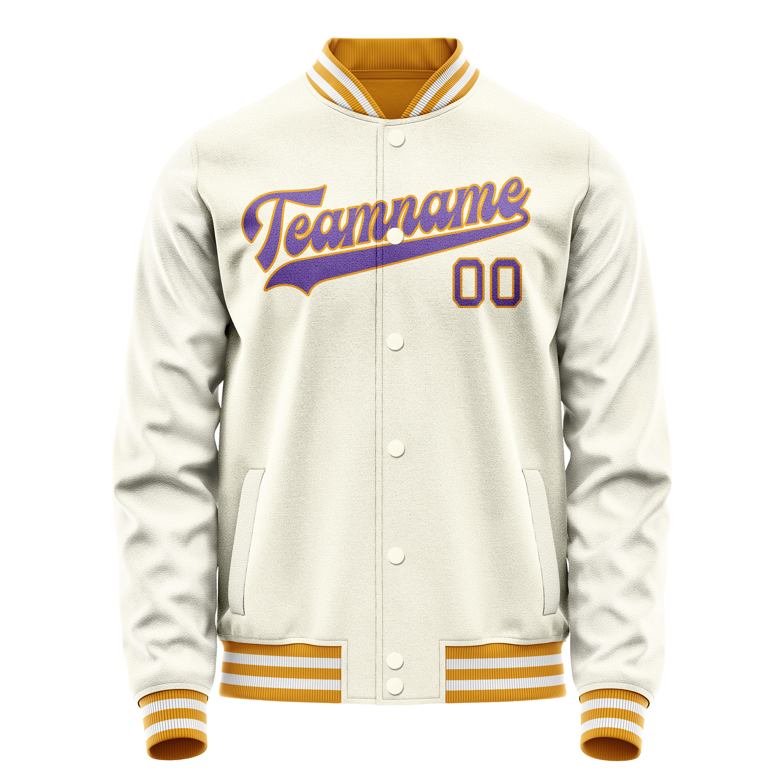 Custom Cream Purple Solid Color Varsity Letterman Jacket JA02240617JC117
