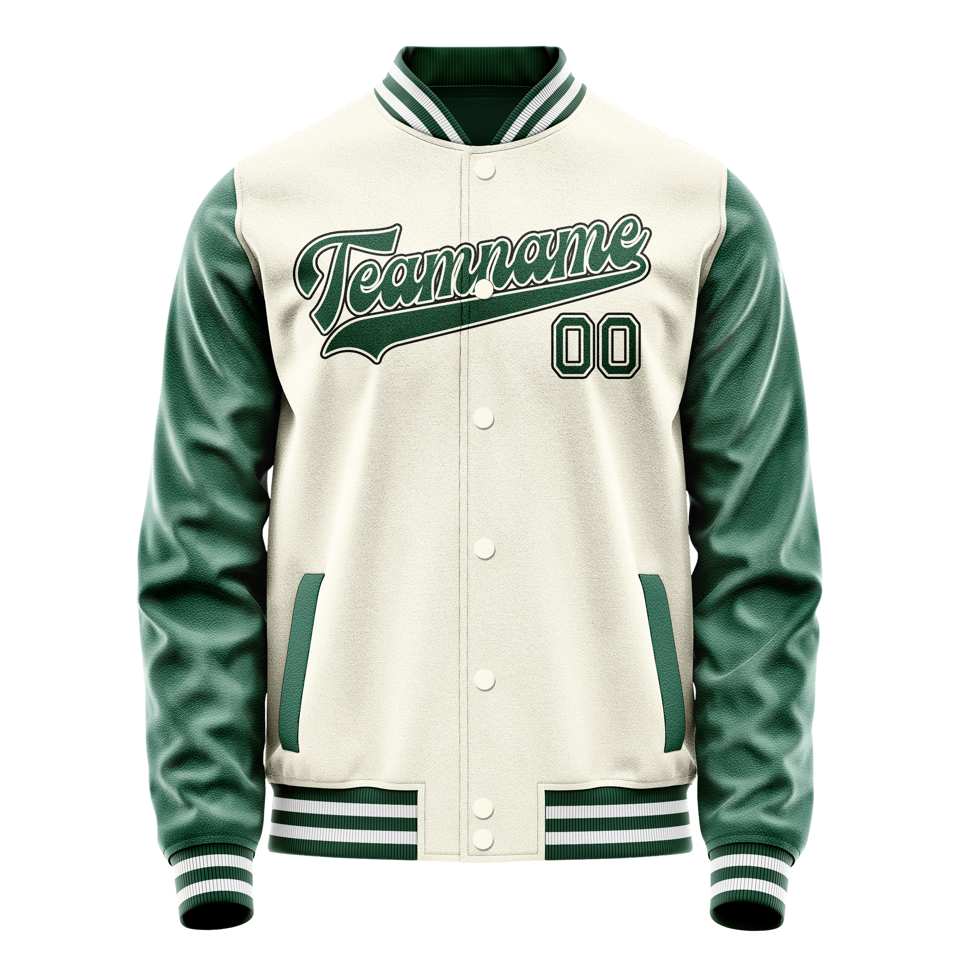 Custom Cream Kelly-Green Solid Color Varsity Letterman Jacket JA02240617JC098