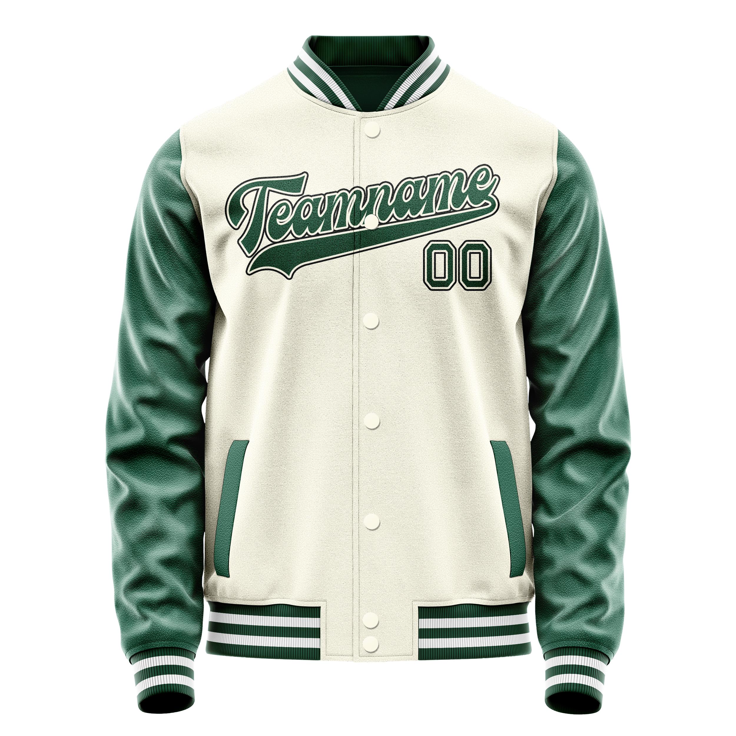 Custom Cream Kelly-Green Solid Color Varsity Letterman Jacket JA02240617JC098