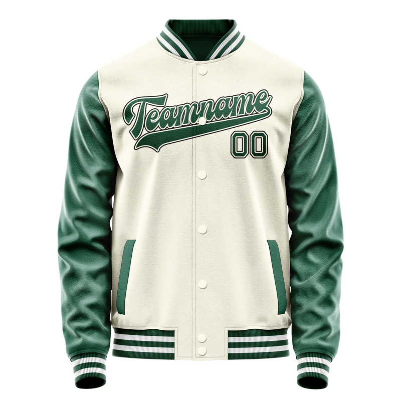 Custom Cream Kelly-Green Solid Color Varsity Letterman Jacket JA02240617JC098