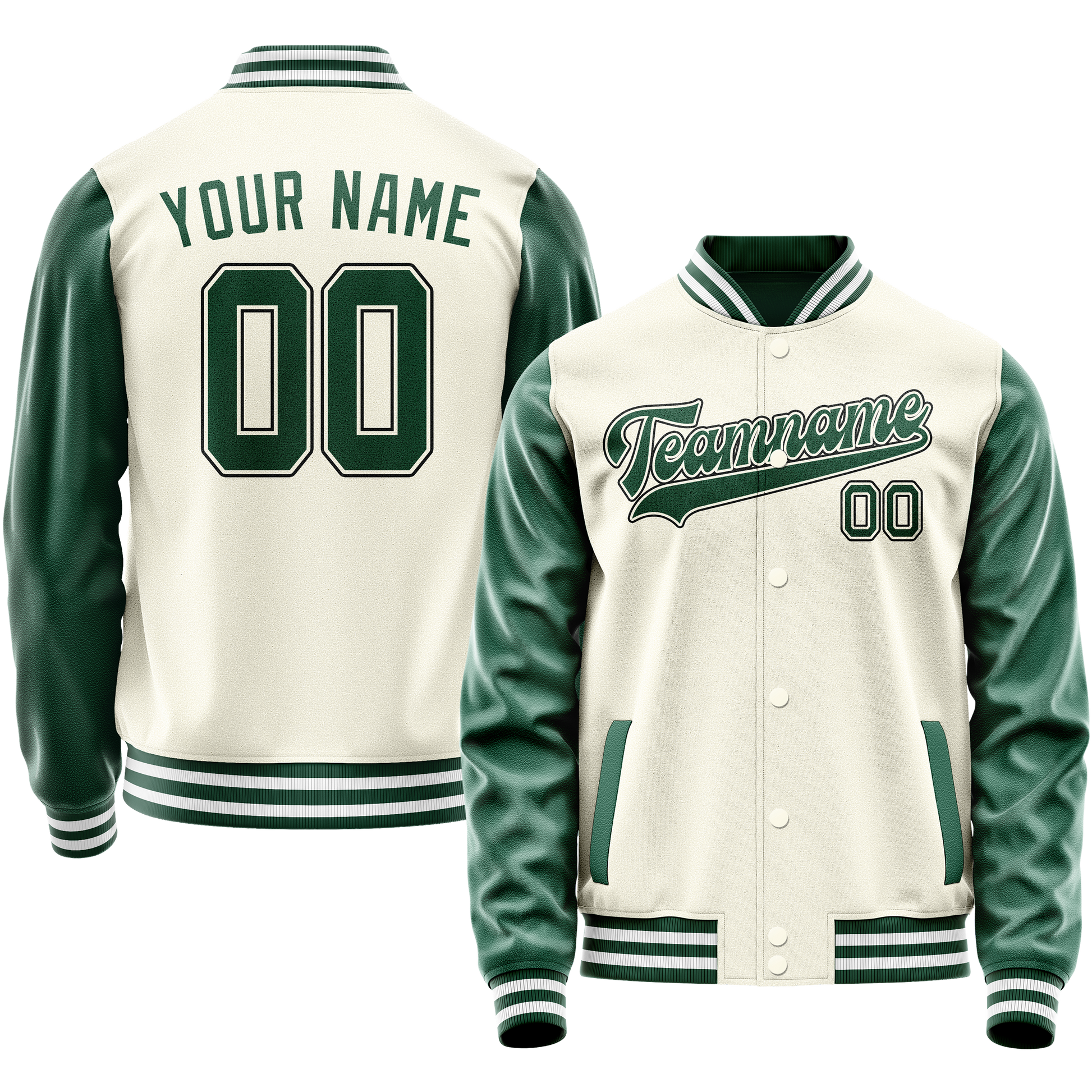 Custom Cream Kelly-Green Solid Color Varsity Letterman Jacket JA02240617JC098