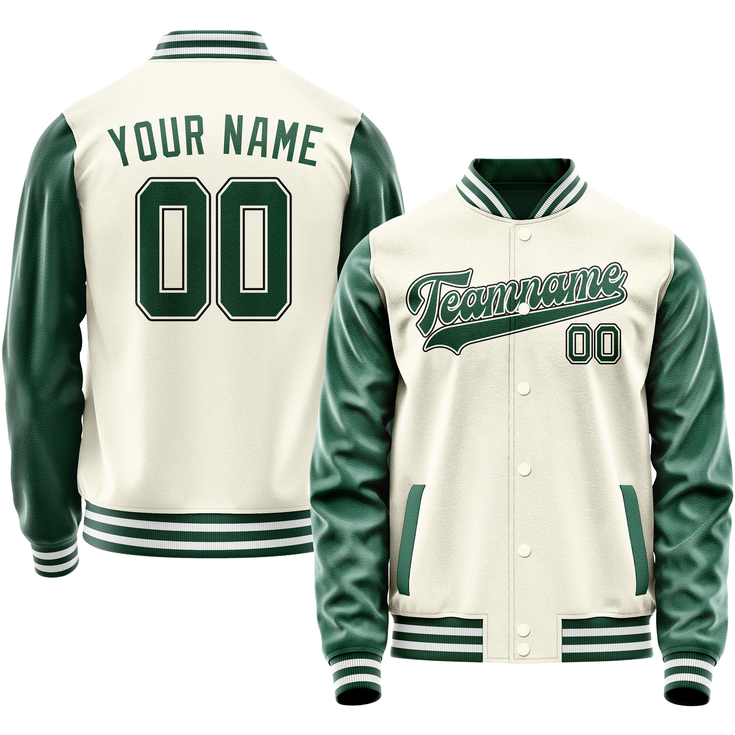 Custom Cream Kelly-Green Solid Color Varsity Letterman Jacket JA02240617JC098