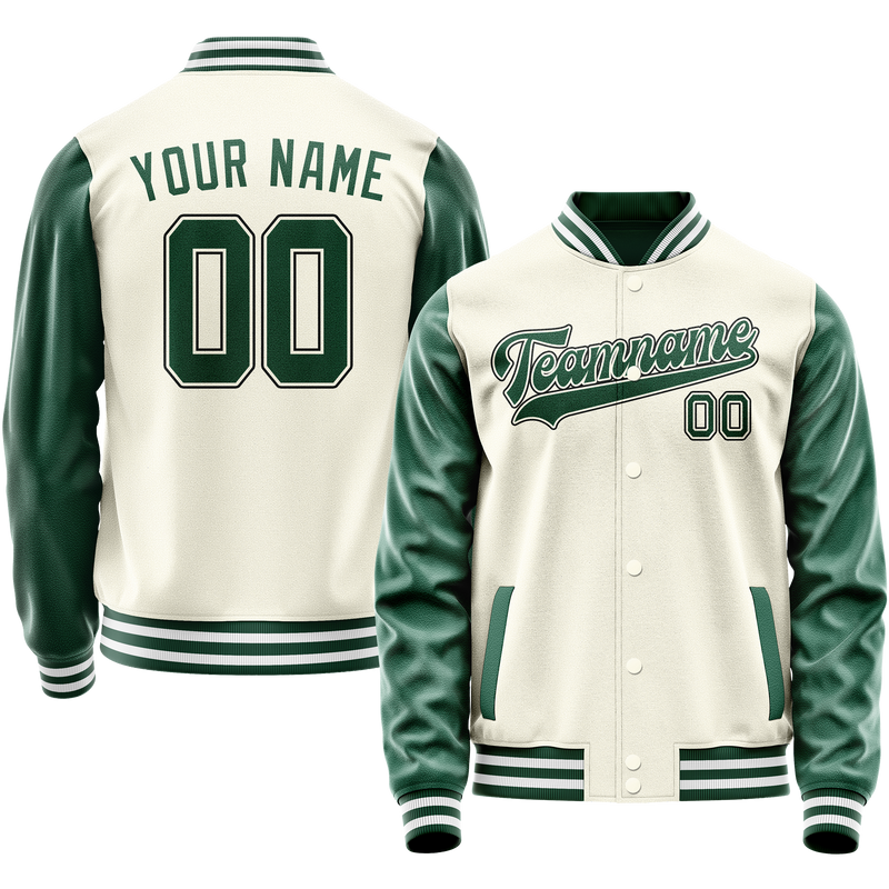 Custom Cream Kelly-Green Solid Color Varsity Letterman Jacket JA02240617JC098
