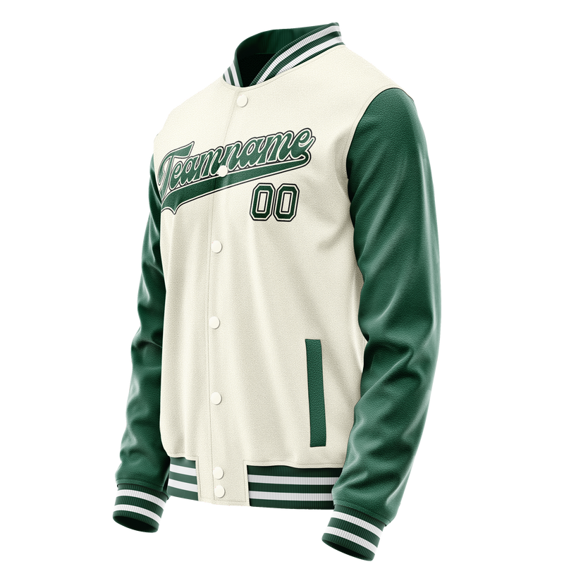 Custom Cream Kelly-Green Solid Color Varsity Letterman Jacket JA02240617JC098