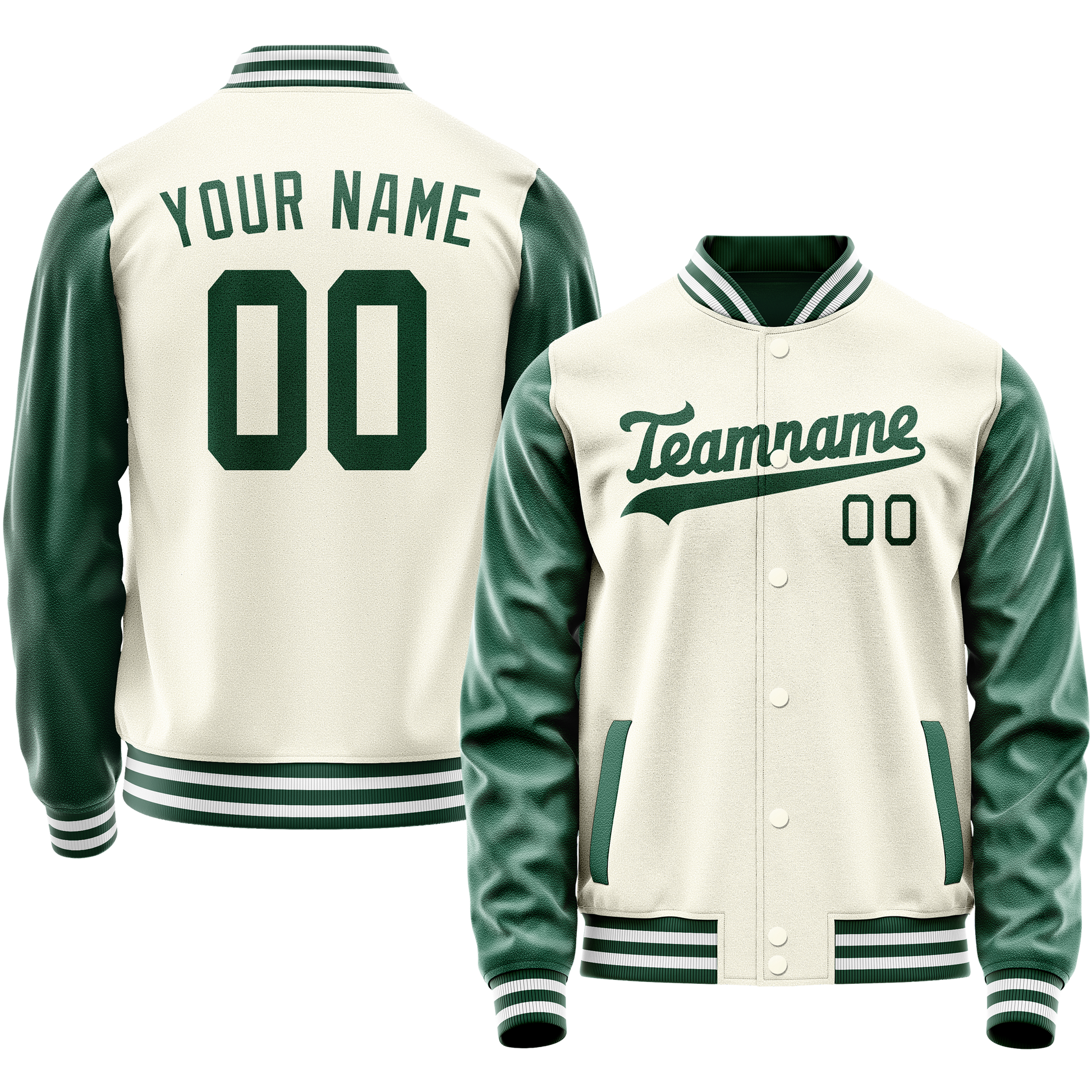 Custom Cream Kelly-Green Solid Color Varsity Letterman Jacket JA02240617JC097