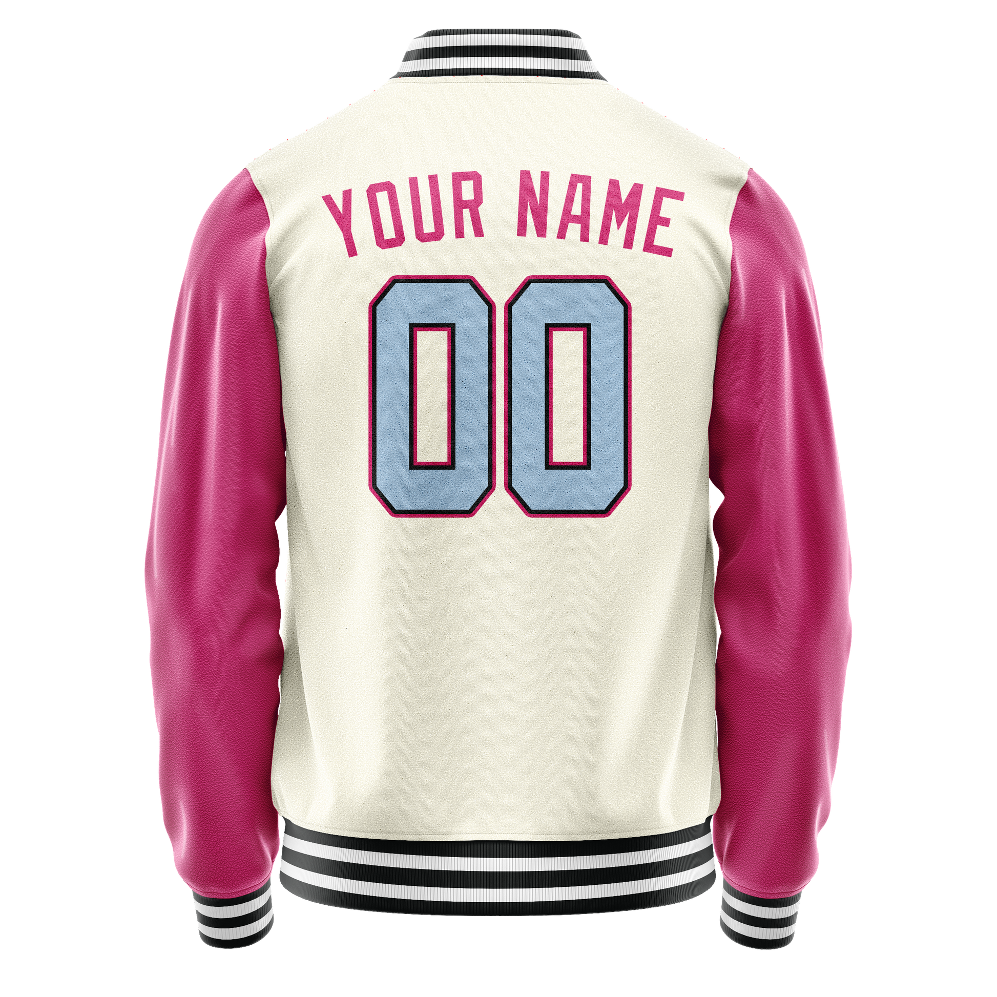 Custom Cream Pink Solid Color Varsity Letterman Jacket JA02240617JC108