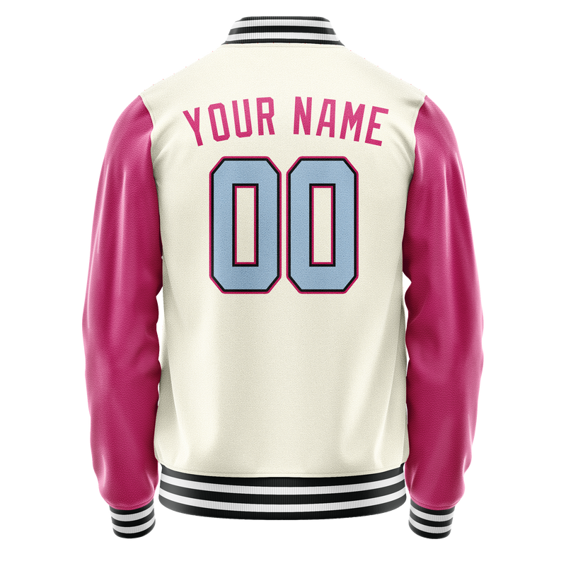 Custom Cream Pink Solid Color Varsity Letterman Jacket JA02240617JC108