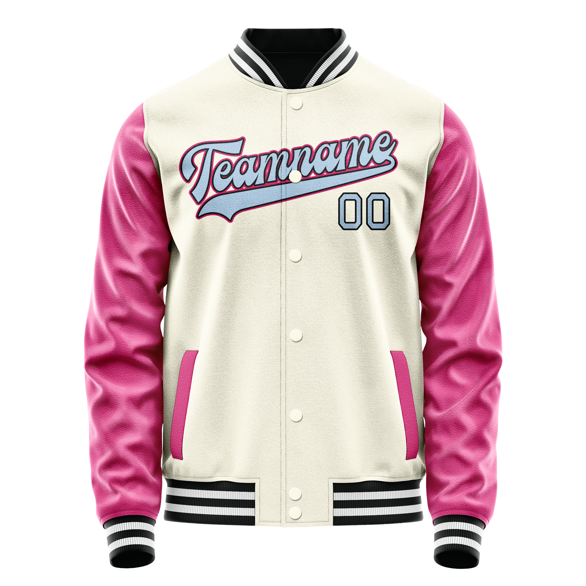 Custom Cream Pink Solid Color Varsity Letterman Jacket JA02240617JC108
