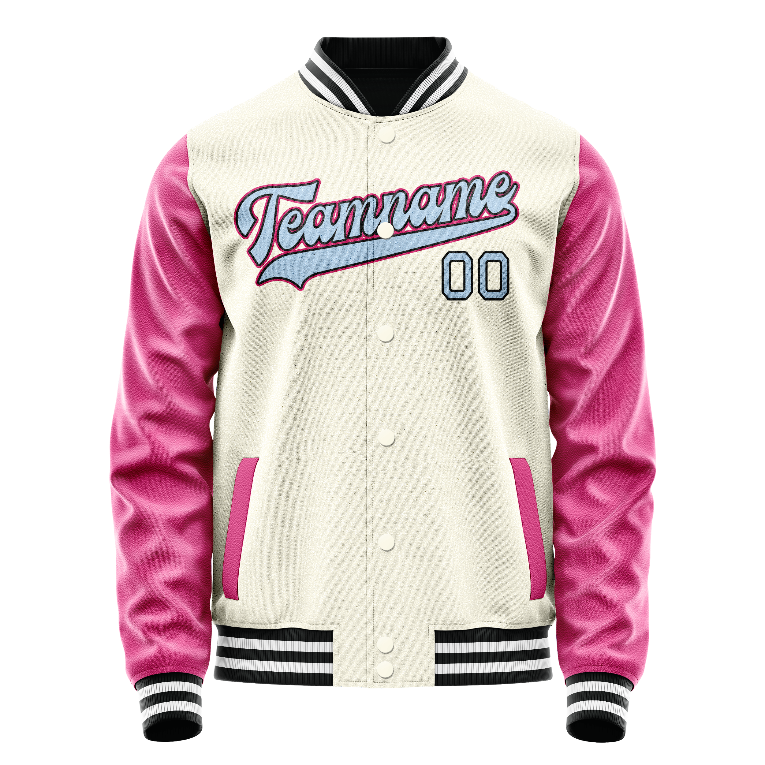 Custom Cream Pink Solid Color Varsity Letterman Jacket JA02240617JC108