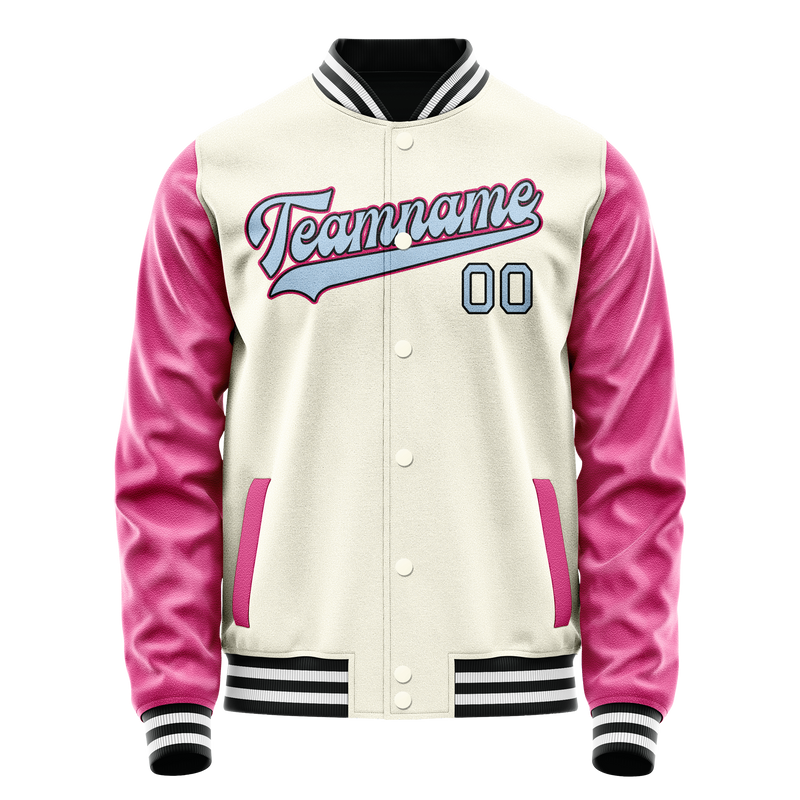 Custom Cream Pink Solid Color Varsity Letterman Jacket JA02240617JC108