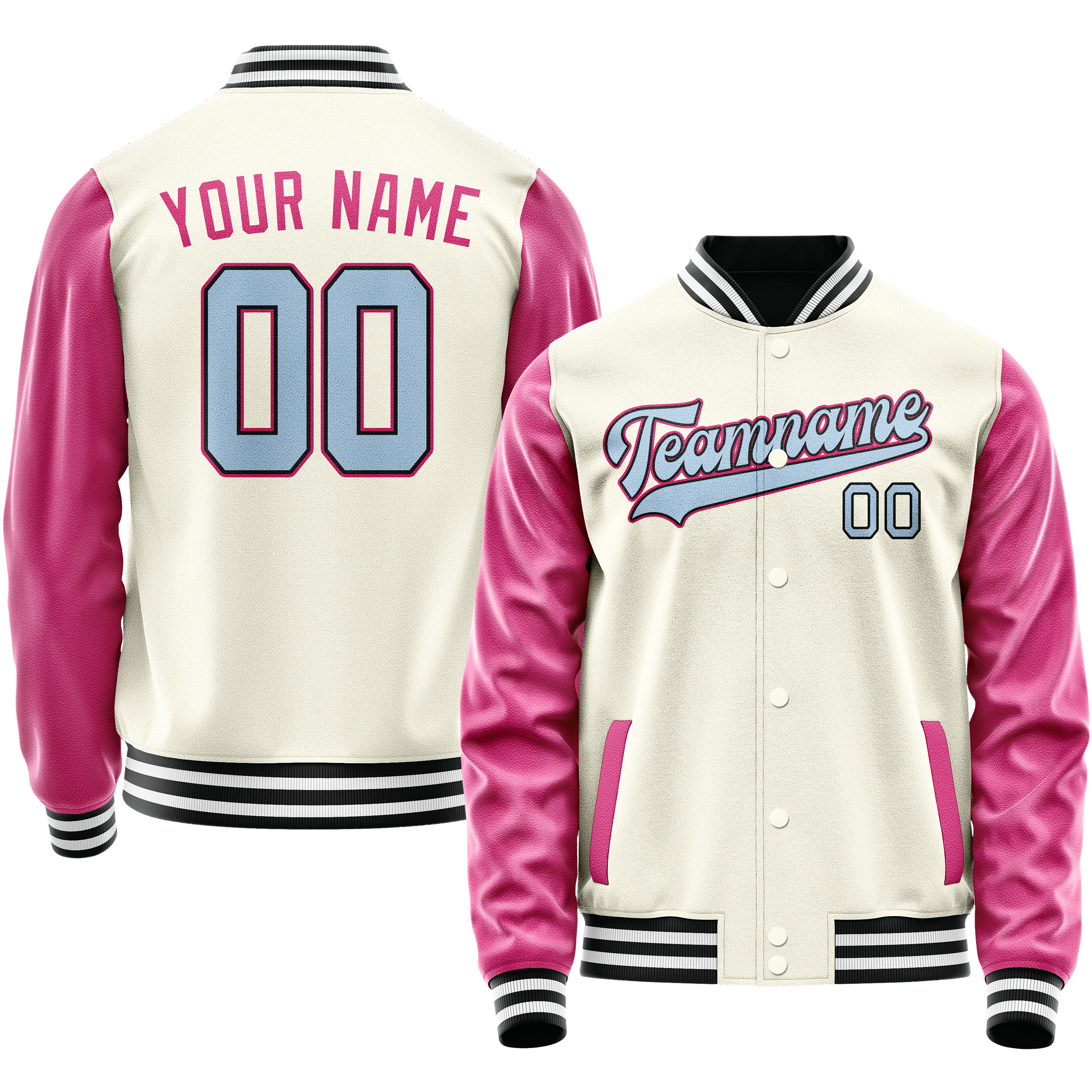 Custom Cream Pink Solid Color Varsity Letterman Jacket JA02240617JC108