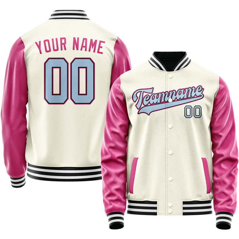 Custom Cream Pink Solid Color Varsity Letterman Jacket JA02240617JC108