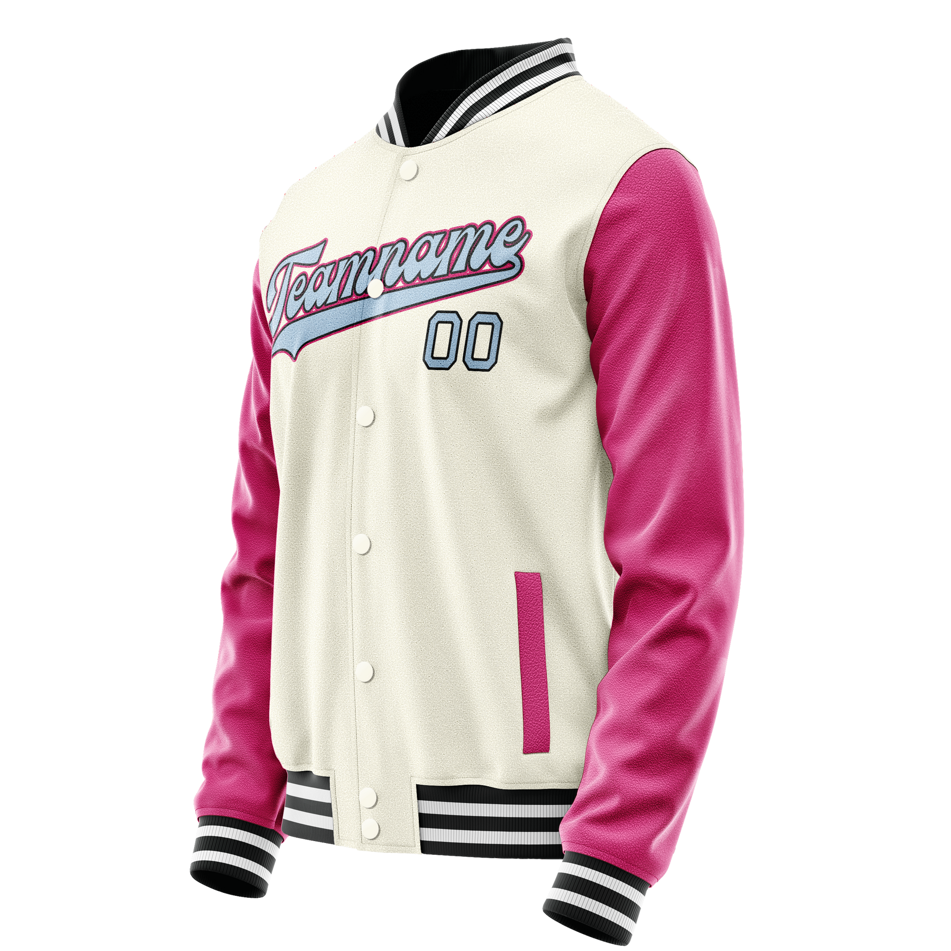 Custom Cream Pink Solid Color Varsity Letterman Jacket JA02240617JC108