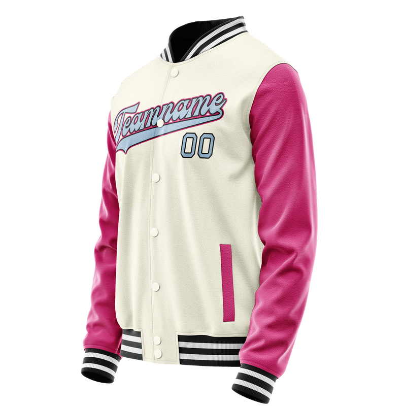 Custom Cream Pink Solid Color Varsity Letterman Jacket JA02240617JC108