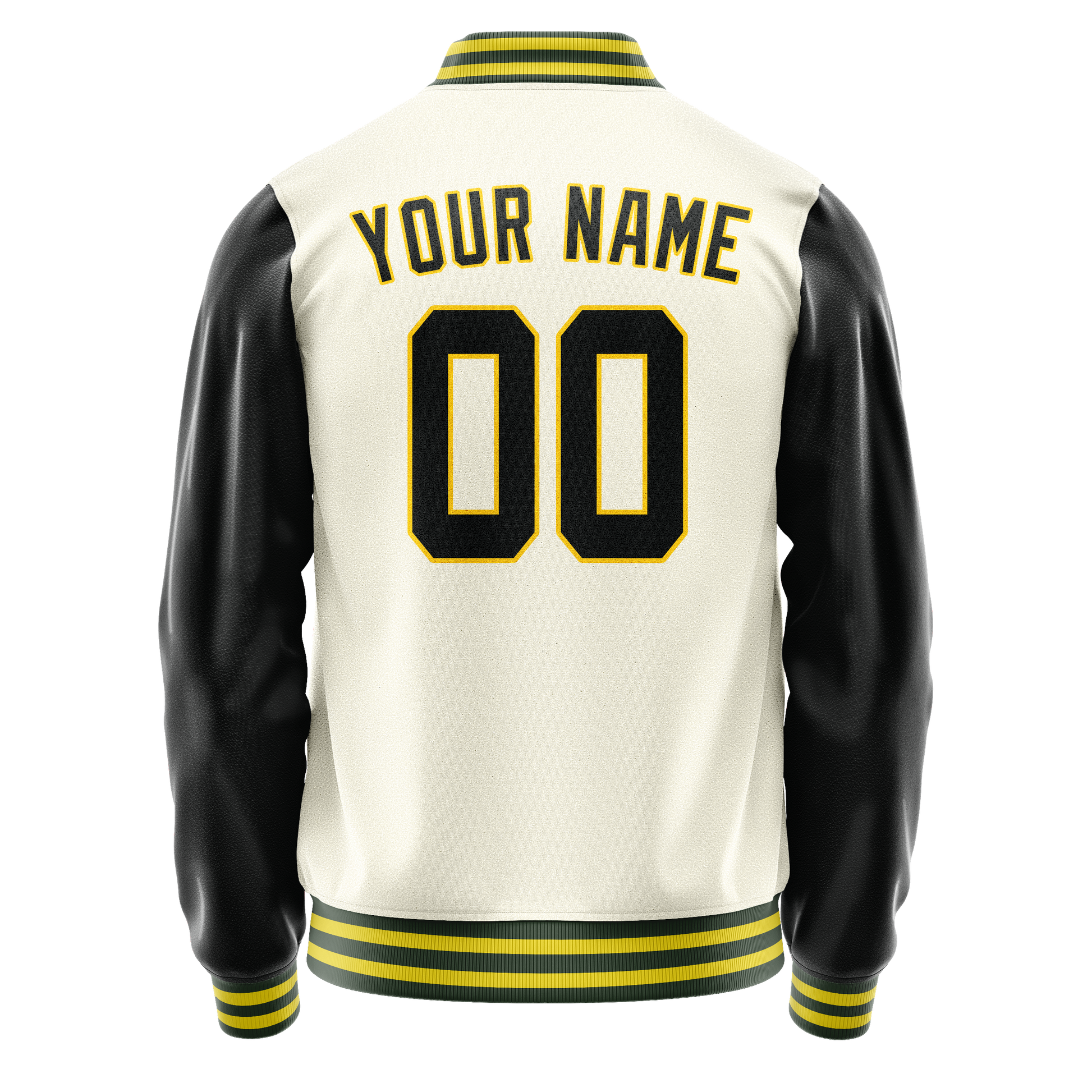 Custom Cream Black Solid Color Varsity Letterman Jacket JA02240617JC091