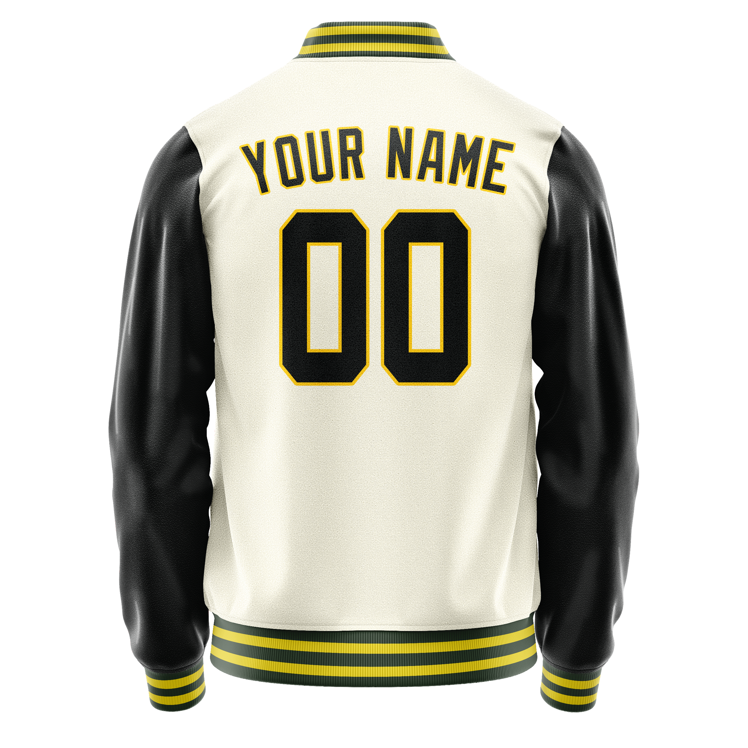 Custom Cream Black Solid Color Varsity Letterman Jacket JA02240617JC091