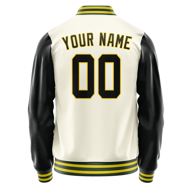 Custom Cream Black Solid Color Varsity Letterman Jacket JA02240617JC091