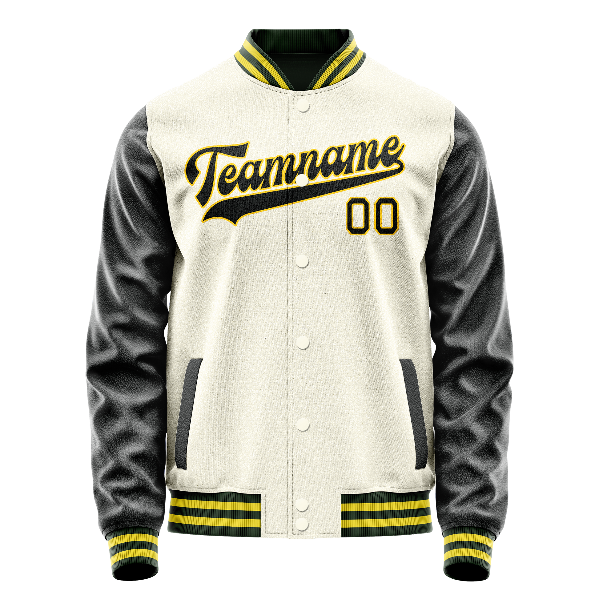 Custom Cream Black Solid Color Varsity Letterman Jacket JA02240617JC091