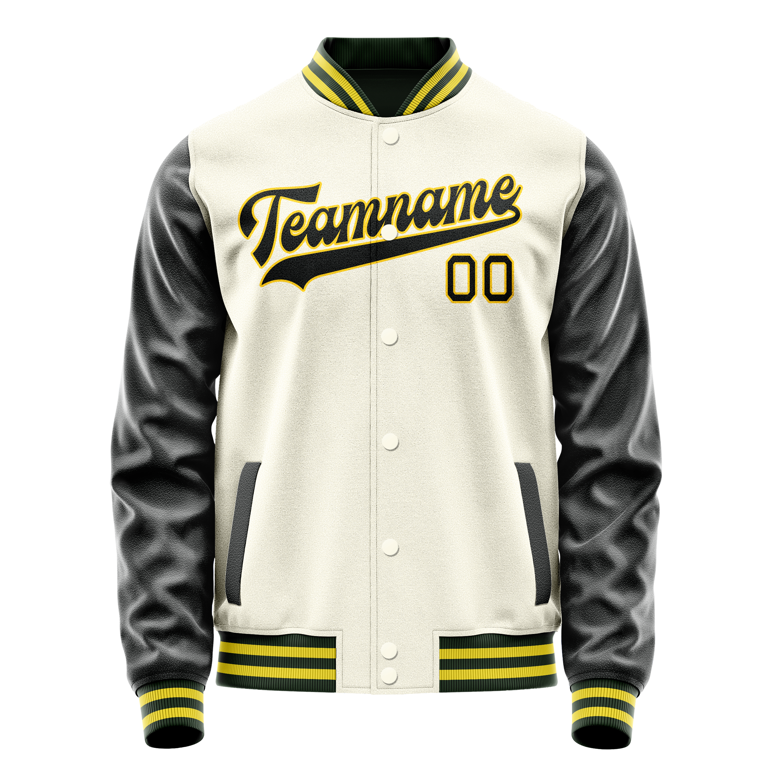 Custom Cream Black Solid Color Varsity Letterman Jacket JA02240617JC091