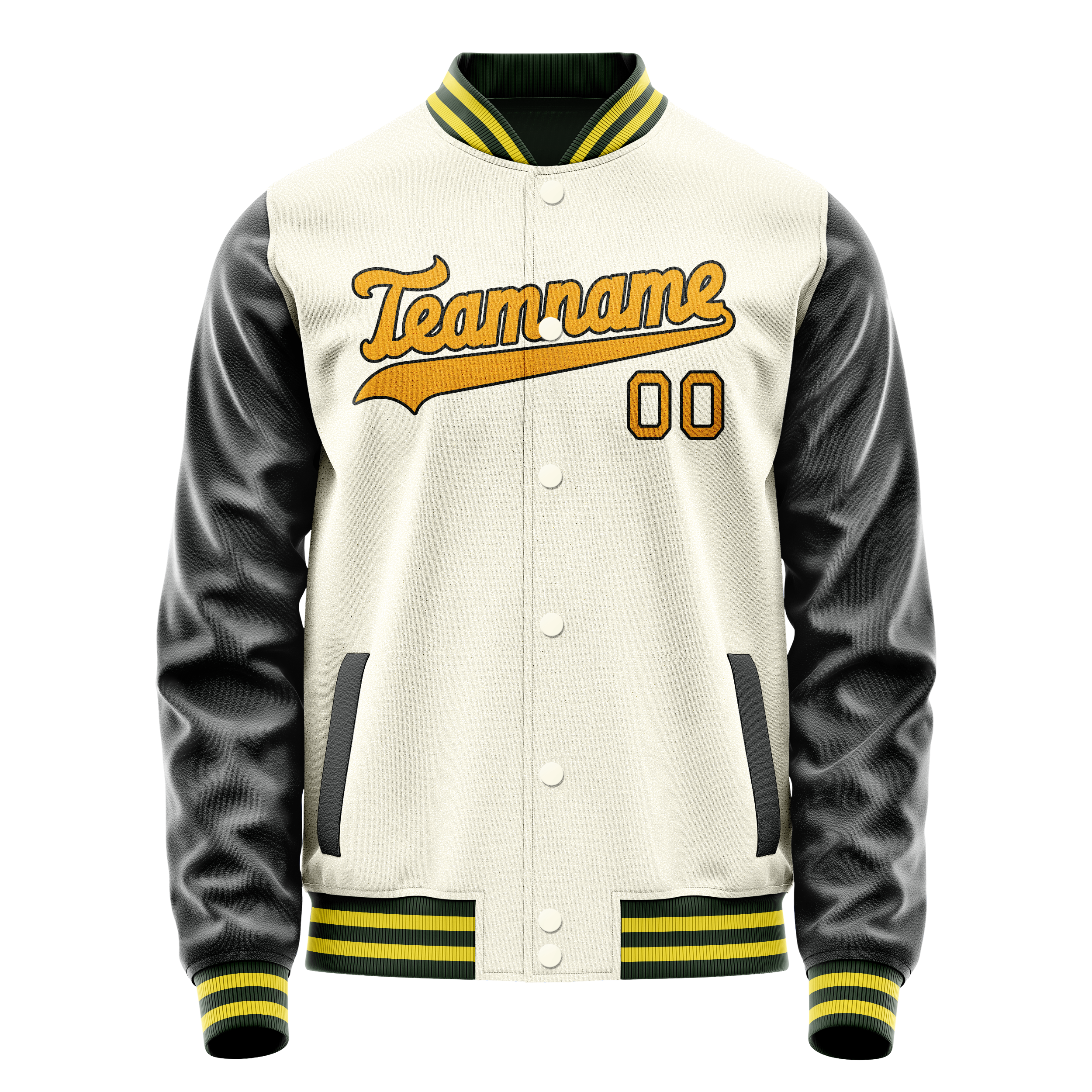 Custom Cream Black Solid Color Varsity Letterman Jacket JA02240617JC106