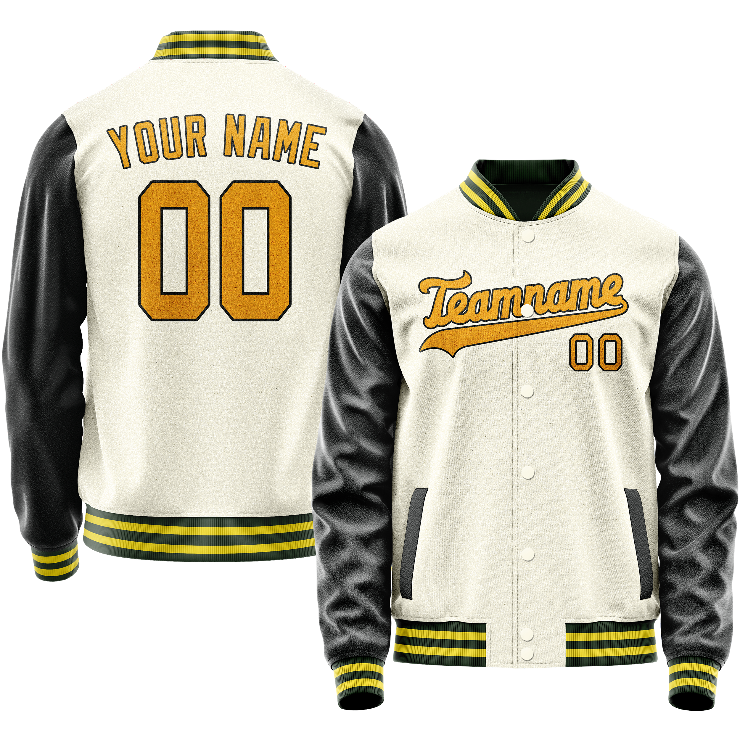 Custom Cream Black Solid Color Varsity Letterman Jacket JA02240617JC106
