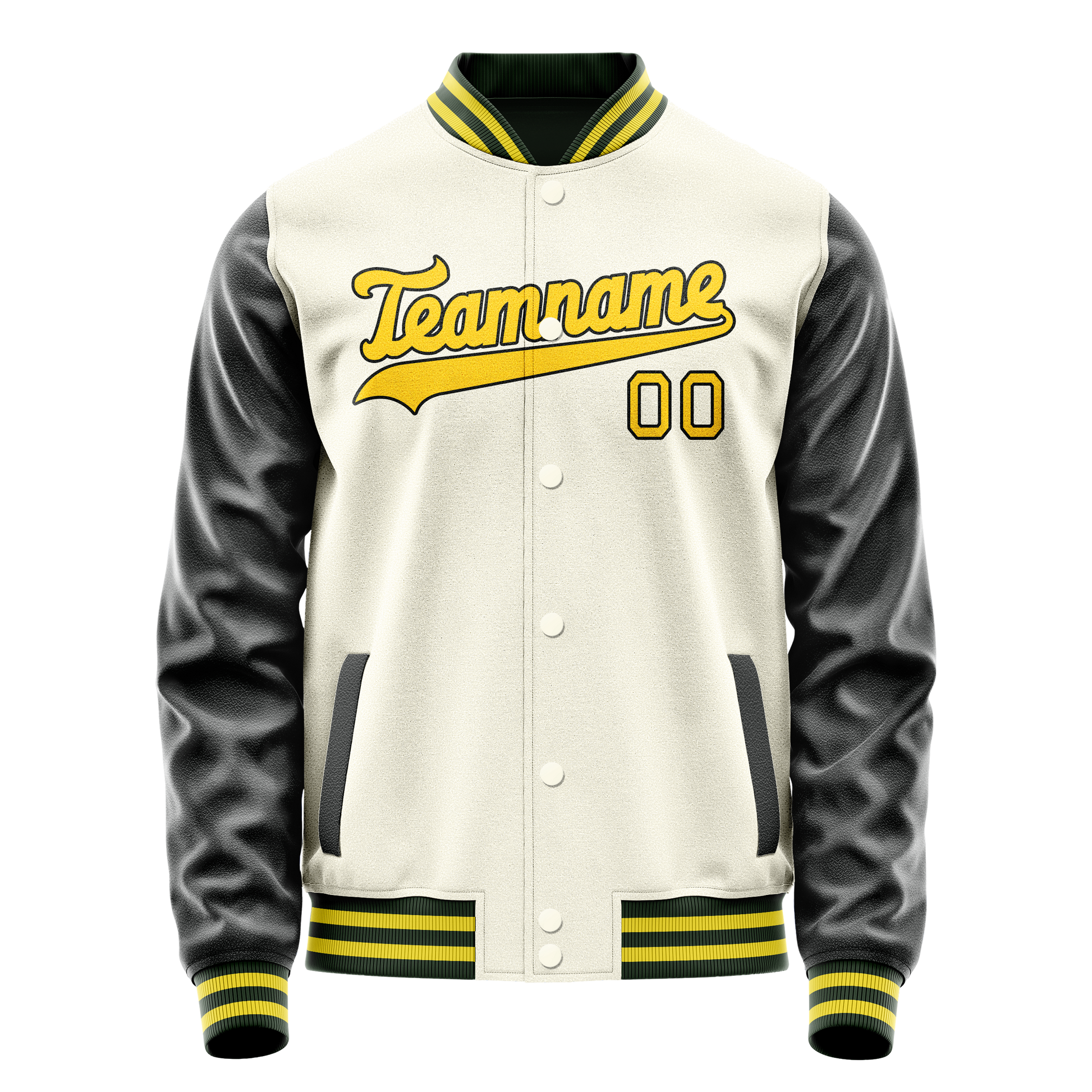 Custom Cream Black Solid Color Varsity Letterman Jacket JA02240617JC092