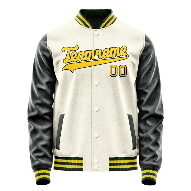Custom Cream Black Solid Color Varsity Letterman Jacket JA02240617JC092