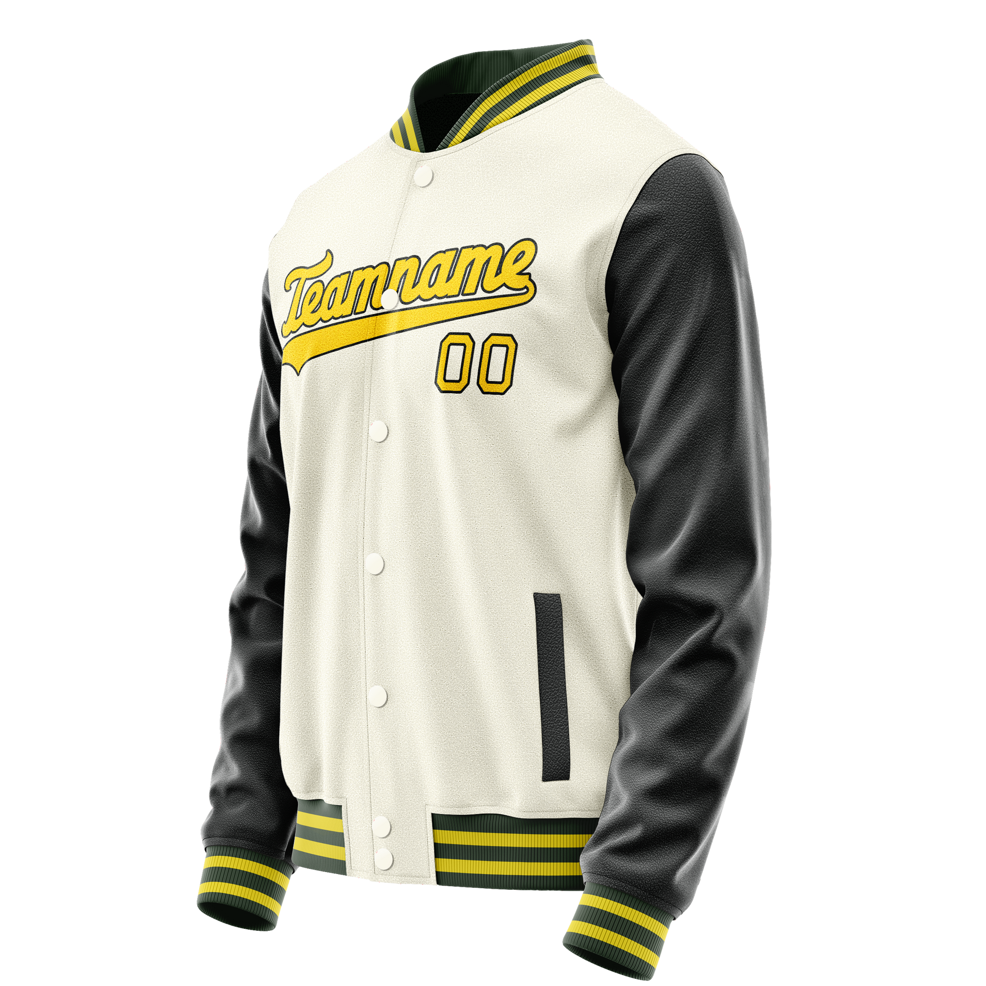 Custom Cream Black Solid Color Varsity Letterman Jacket JA02240617JC092
