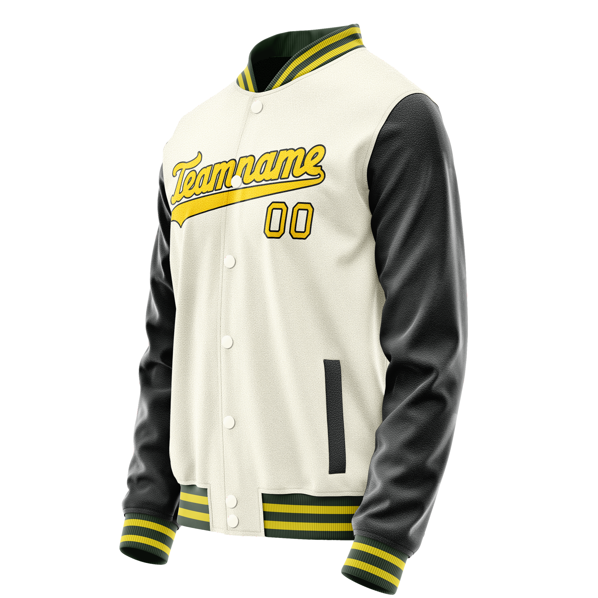Custom Cream Black Solid Color Varsity Letterman Jacket JA02240617JC092