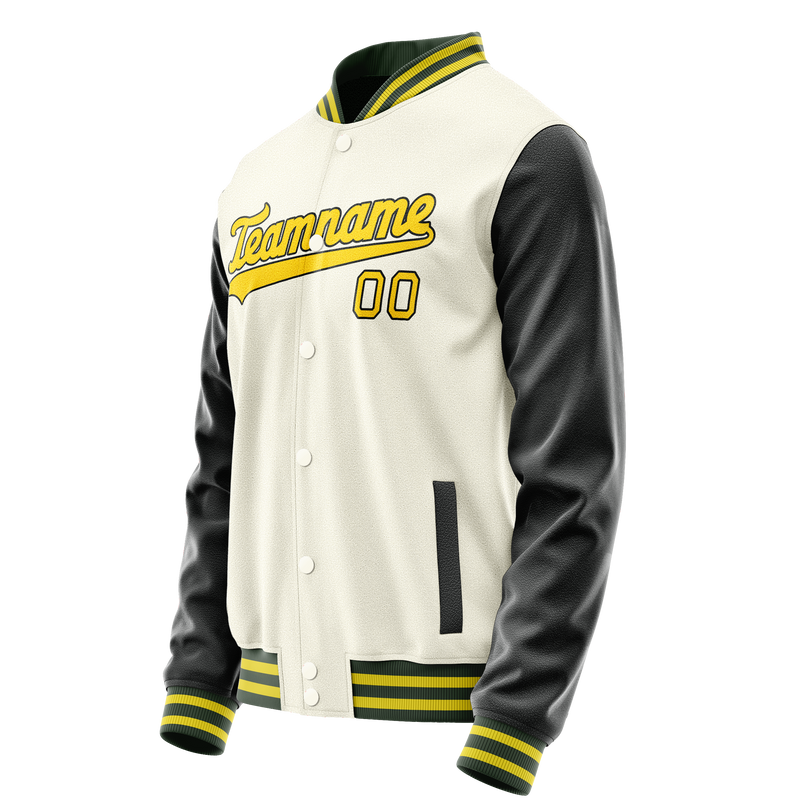 Custom Cream Black Solid Color Varsity Letterman Jacket JA02240617JC092