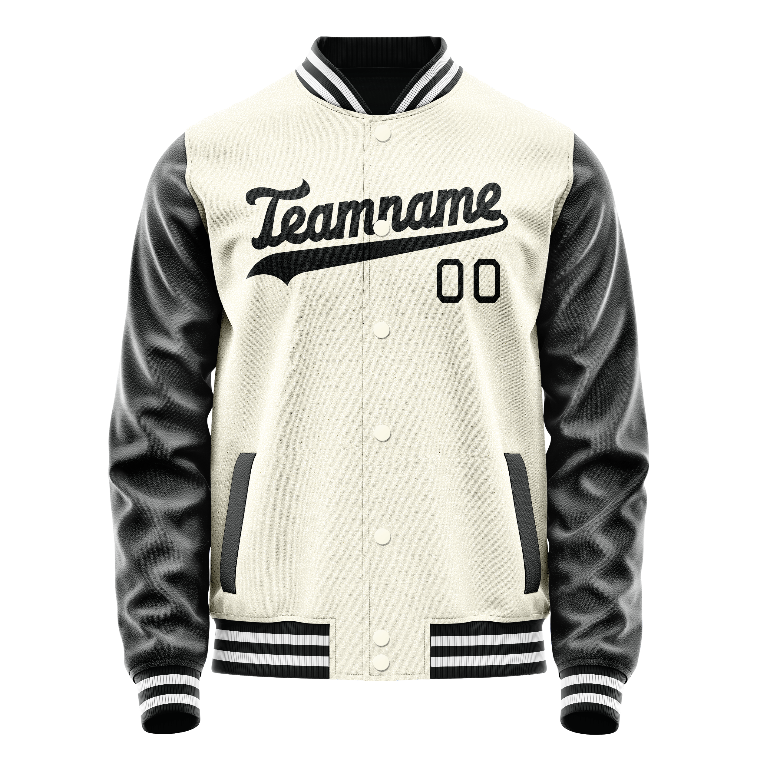 Custom Cream Black Solid Color Varsity Letterman Jacket JA02240617JC109