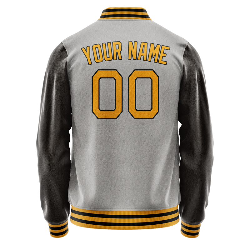 Custom Gray Brown Solid Color Varsity Letterman Jacket JA02240617YH171