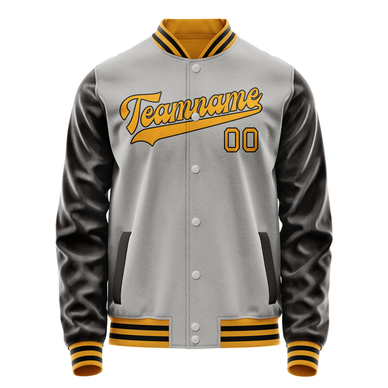 Custom Gray Brown Solid Color Varsity Letterman Jacket JA02240617YH171