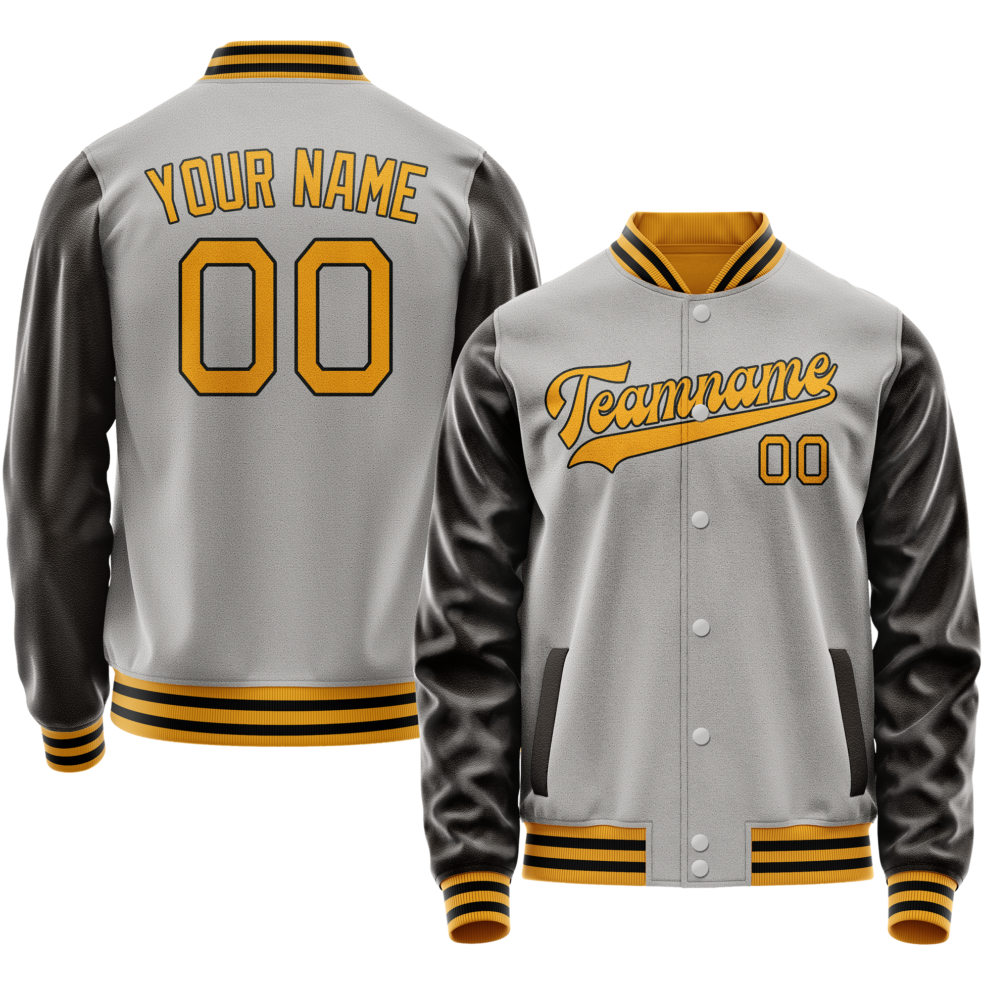 Custom Gray Brown Solid Color Varsity Letterman Jacket JA02240617YH171