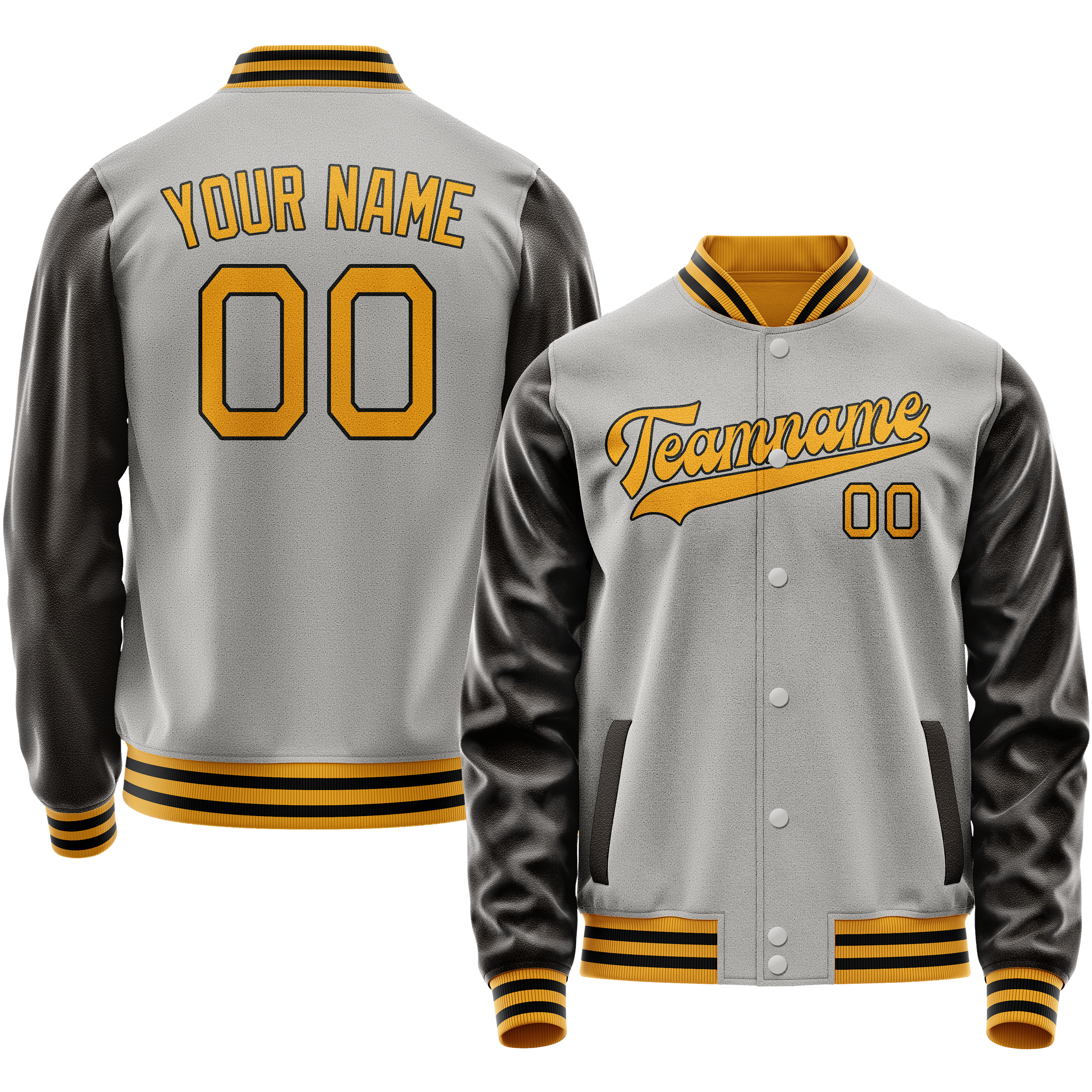 Custom Gray Brown Solid Color Varsity Letterman Jacket JA02240617YH171