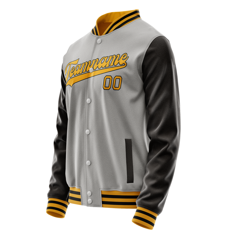 Custom Gray Brown Solid Color Varsity Letterman Jacket JA02240617YH171