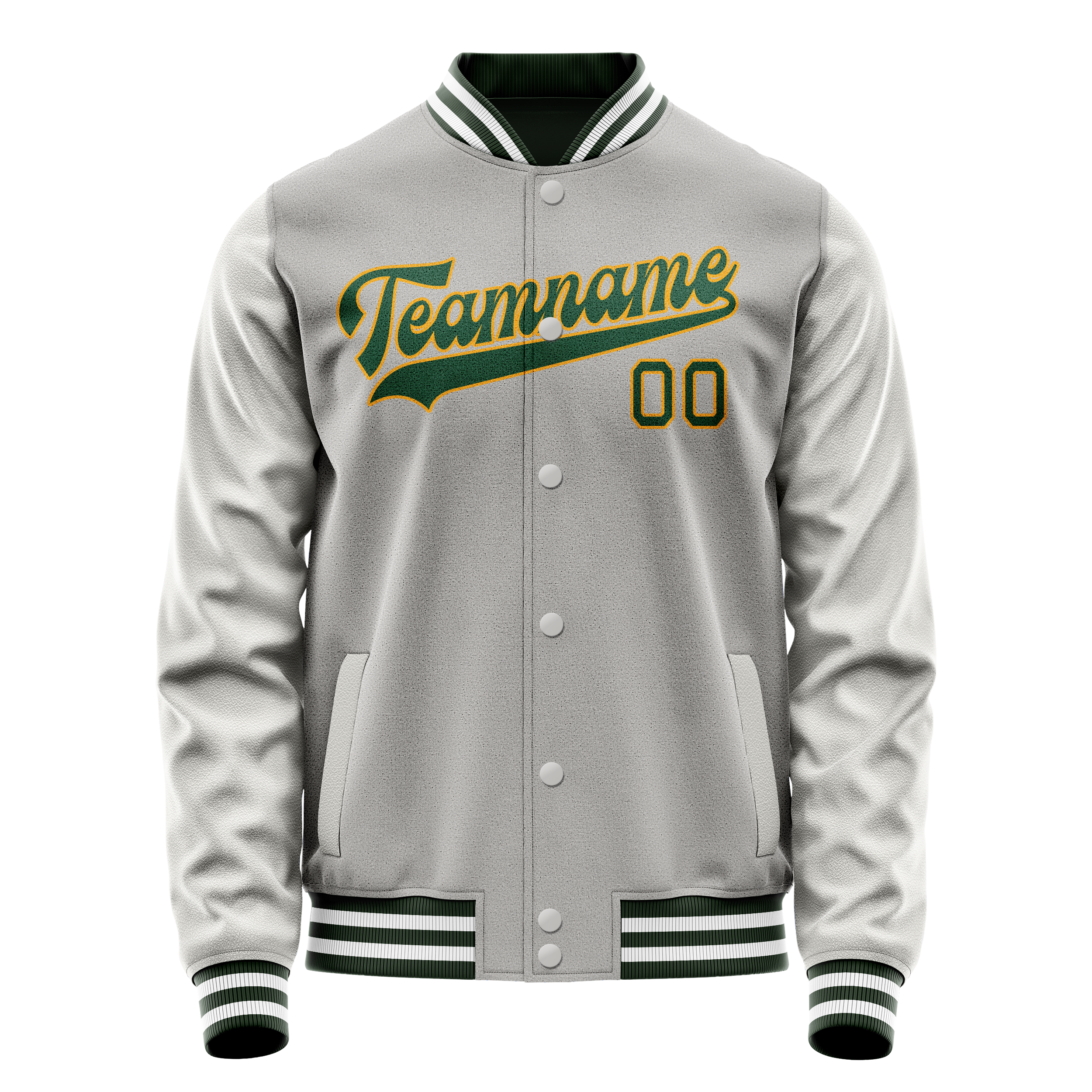 Custom Gray Kelly-Green Solid Color Varsity Letterman Jacket JA02240617YH165