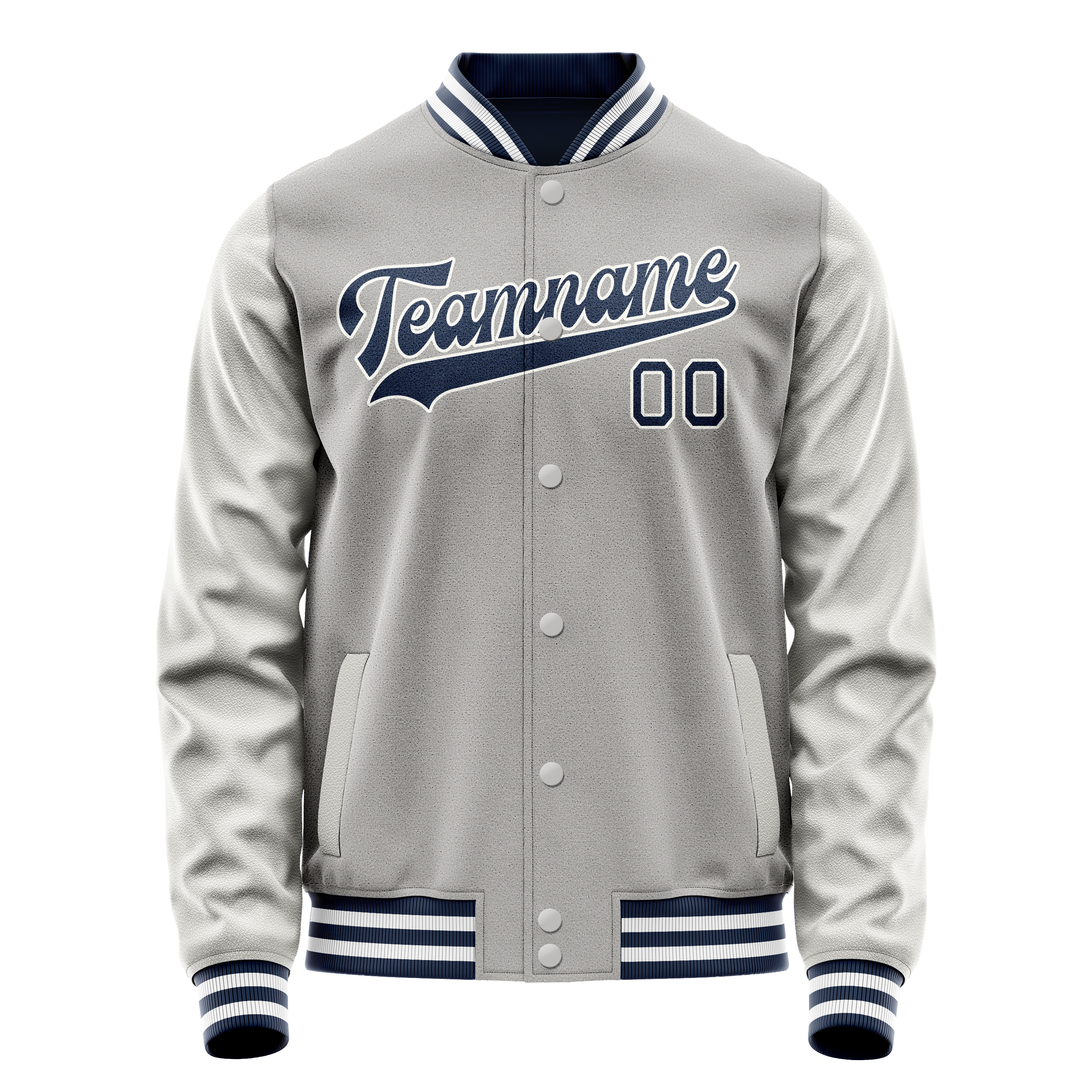 Custom Gray Navy Solid Color Varsity Letterman Jacket JA02240617YH153