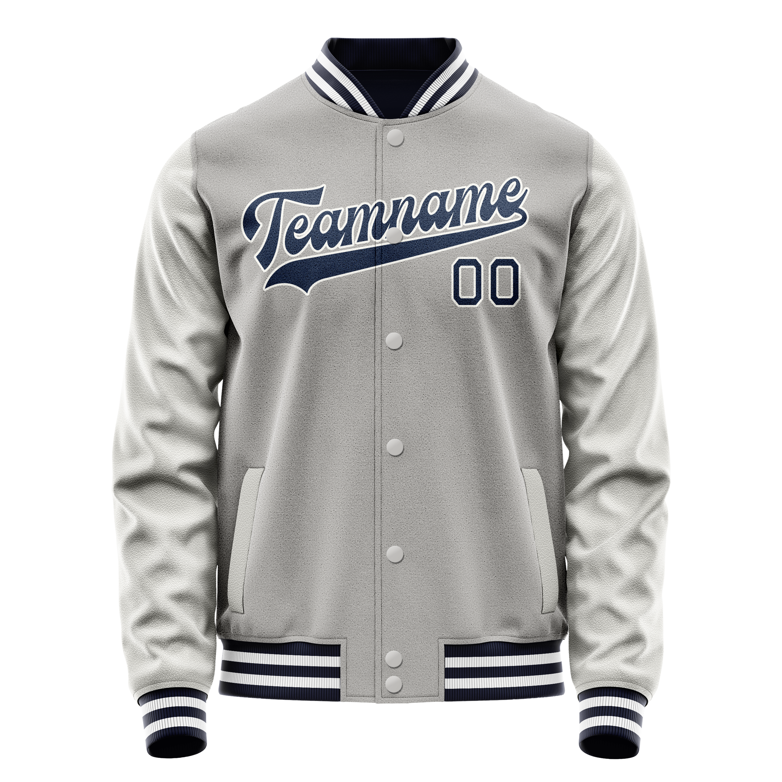 Custom Gray Navy Solid Color Varsity Letterman Jacket JA02240617YH172