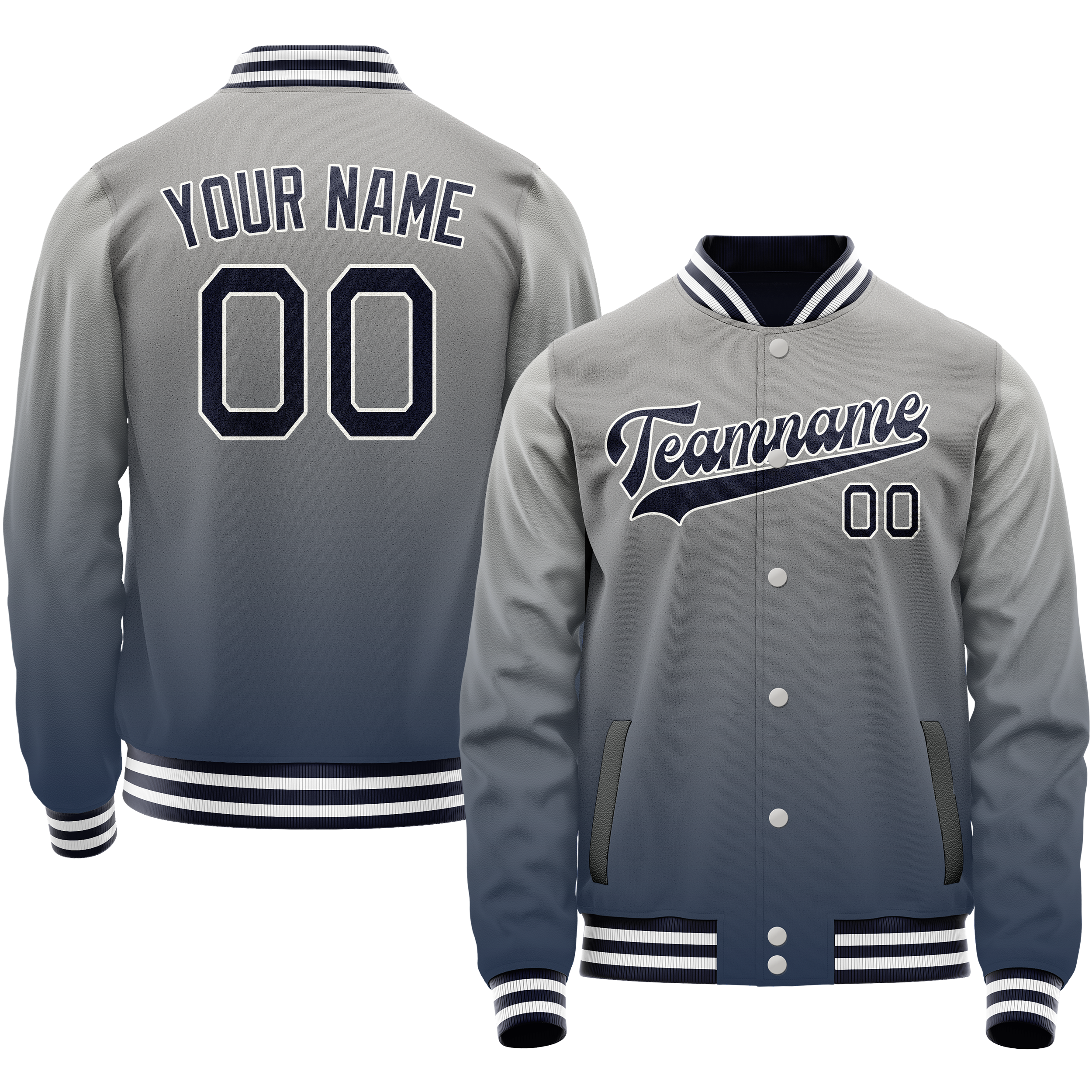 Custom Gray Navy Gradient Varsity Letterman Jacket JA02240617YH169