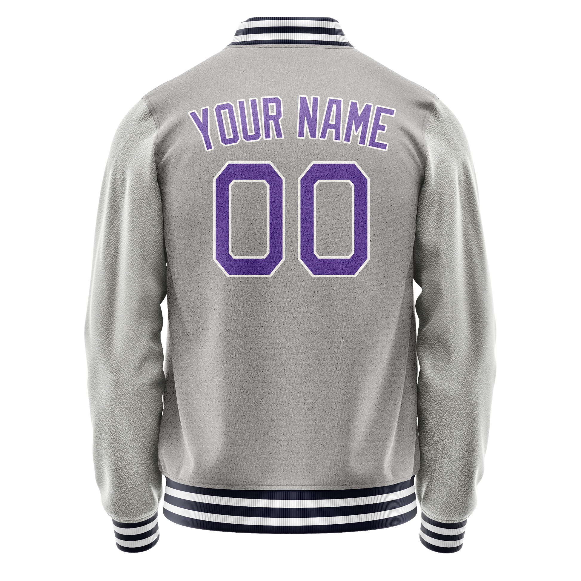 Custom Gray Purple Solid Color Varsity Letterman Jacket JA02240617YH160